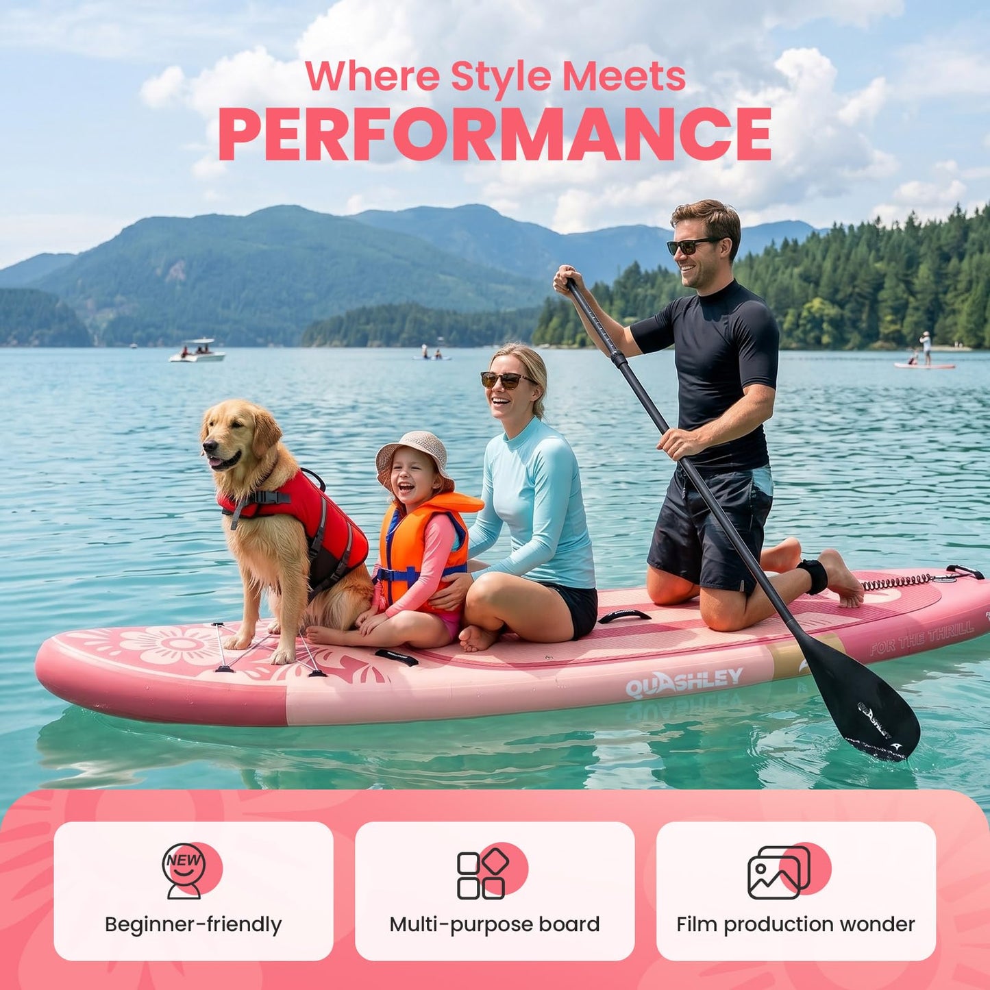 Quashley Inflatable Stand Up Paddle Board - All-Round SUP for Yoga,Fishing,Touring | Portable,Stable,Lightweight with Non-Slip Deck & Paddle for Beginners & Family Fun Whis-P