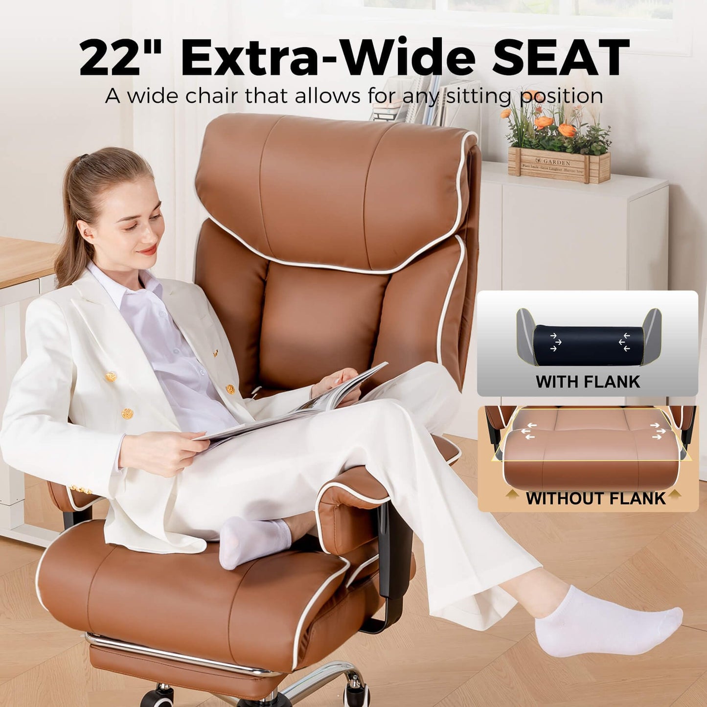GTPLAYER Big and Tall Gaming Chair 400lbs Heavy Duty Office Chair with Foot Rest & Ergonomic Pocket Spring Cushion, High Back Lumbar Support for Lower Back Pain Relief, Coffee Brown