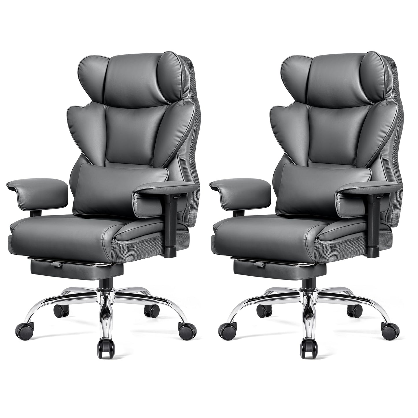 Stella Mia Big and Tall Office Chair, Heavy Duty Ergonomic Executive Computer Chair with Adjustable Arms and Wide Seat, PU Leather High Back for Heavy People, Gray 2 Pack