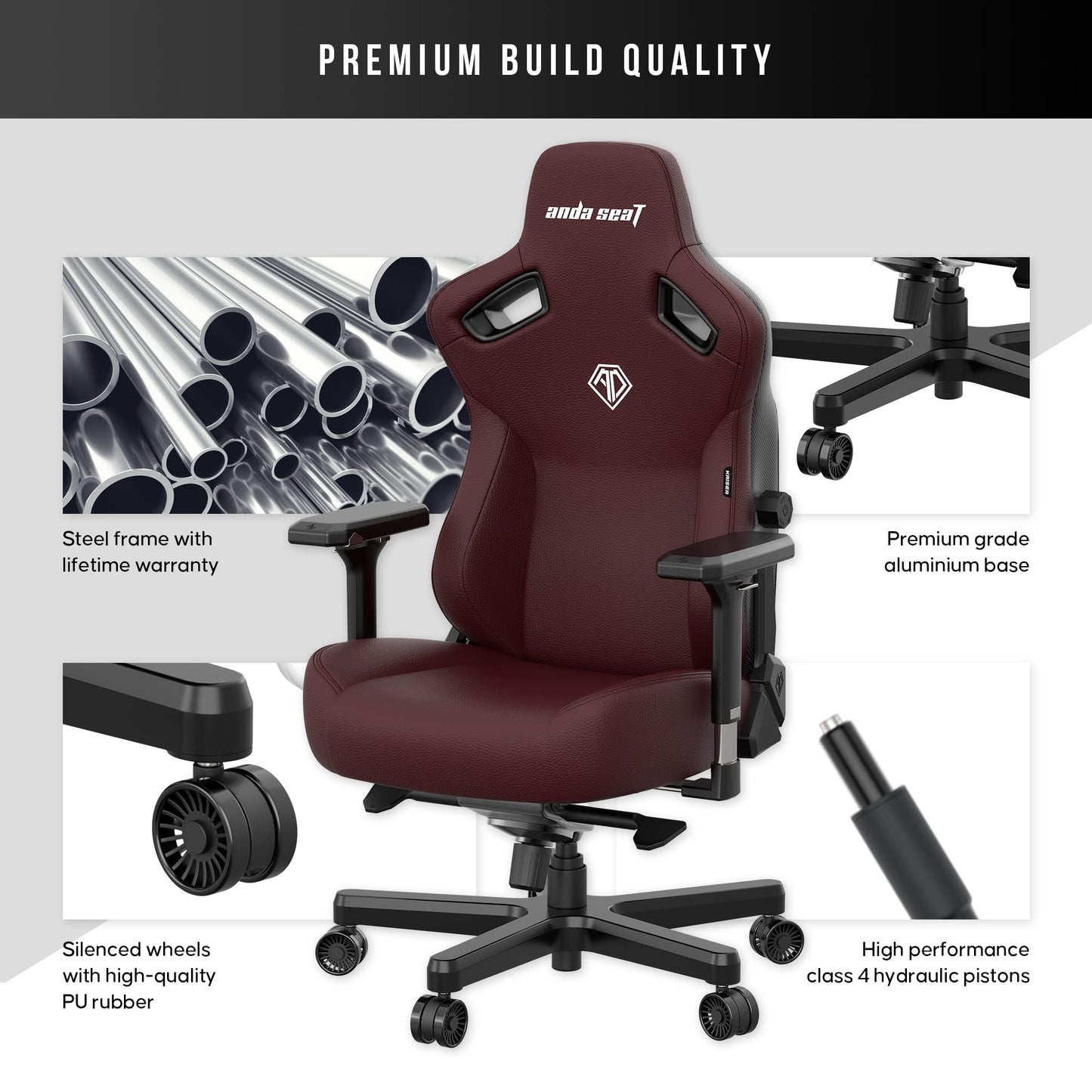 Anda Seat Kaiser 3 Large Gaming Chair for Adults - Ergonomic Maroon PVC Leather Gaming Seat with Lumbar Support, Comfortable Office Chair with Neck Support - Heavy Duty Wide Computer Seat