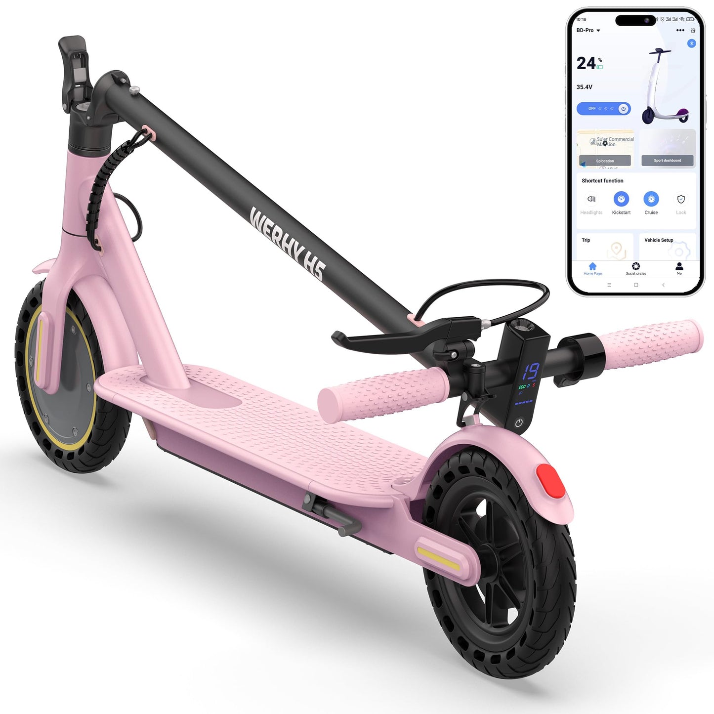 Electric Scooter, 350W Motor & 8.5" Solid Tires, Up to 19 MPH & 15 Miles Rang, Foldable Commuter E Scooter for Adults & Teens