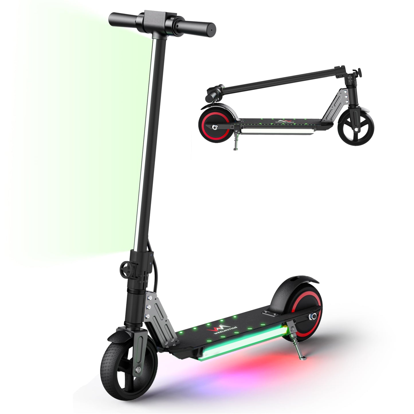 WEELMOTION Foldable Electric Scooter for Kids, Bright Front Lights, Shining Pedal Lights, LED Display, Dual Brakes 150W Motor Kids Electric Scooter, UL2272 Certified，Classic Black