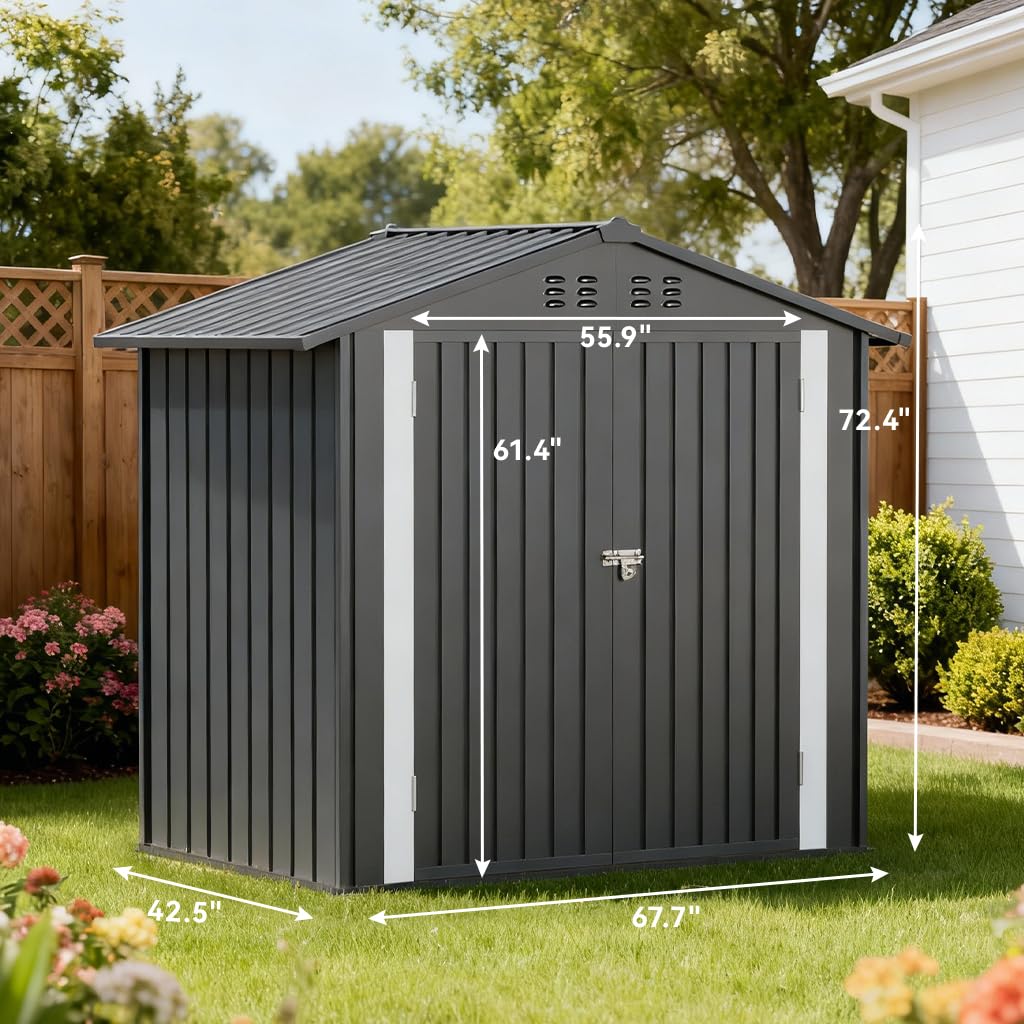 COMHOMA 6'x4' Shed Outdoor Storage Metal with Lockable Doors & Vents
