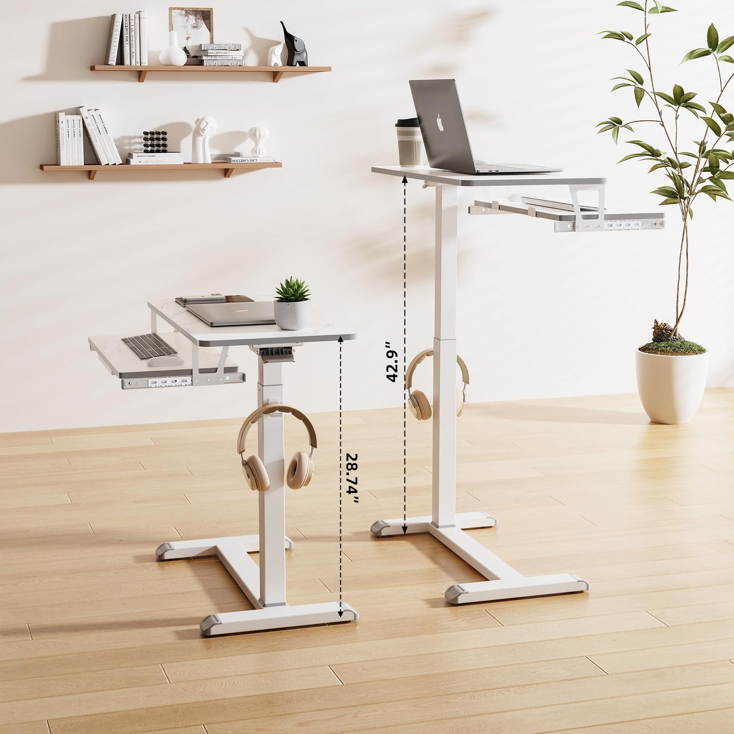 ETHU Overbed Table with Wheels, Medical Table with Drawer, Hospital Bed Table, Workstation Desk, Adjustable Overbed Bedside Rolling Laptop Desk, Marble White
