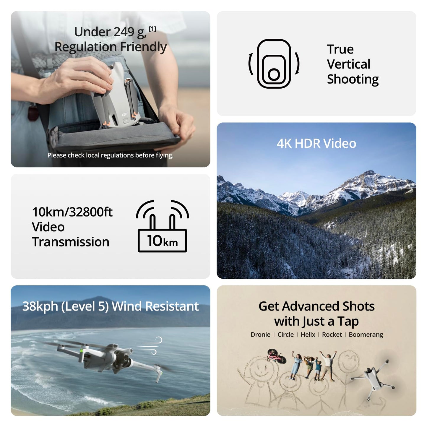 DJI Mini 3, Drones with Camera for Adults 4K, 38-min Flight Time, up to 32800ft (10km) Video Transmission, True Vertical Shooting, GPS Auto Return Integrated, Mini Drone with Camera for Beginners