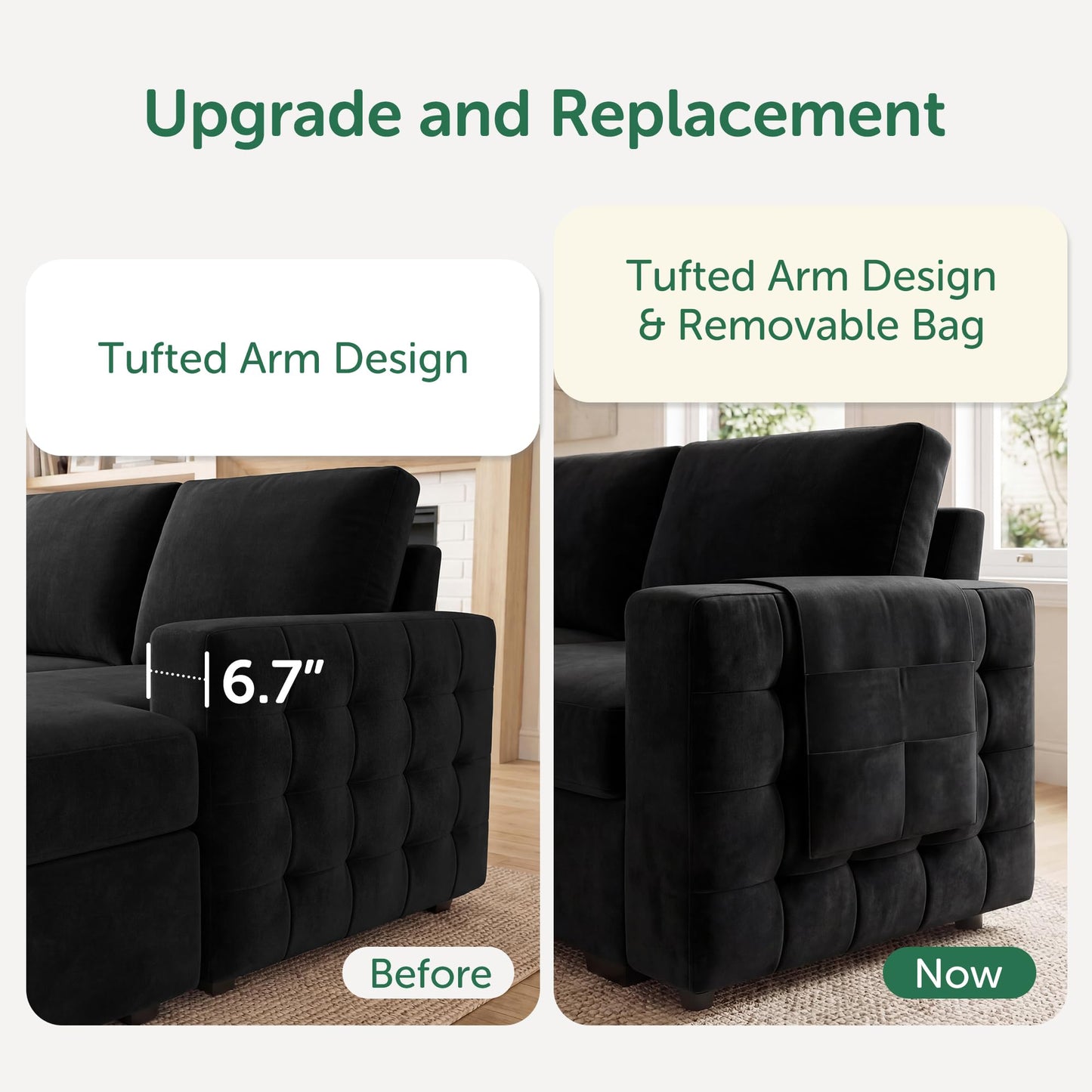 HONBAY Sectional Sleeper Sofa with Pull Out Bed U-Shape Sectional Couch with Storage Chaise 6 Seater Sleeper Sectional Sofa Bed, Velvet Black