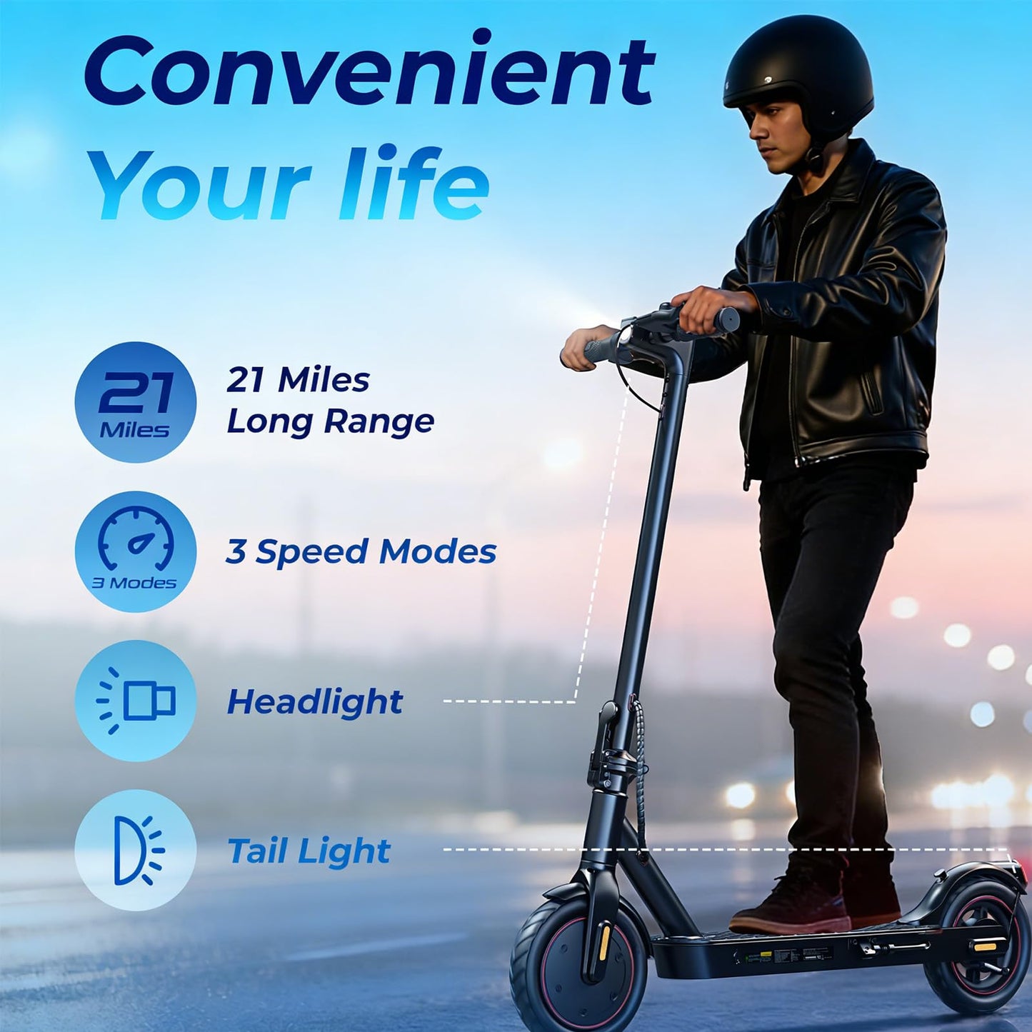 HopCycle Electric Scooters - Electric Scooter Adults, 1200W/1000W/500W Motor, 28/25/21/18 MPH Top Speed, 10''/8.5'' Tires, 28/25/23/21Miles, APP Control E Scooter for Teens Dark Black