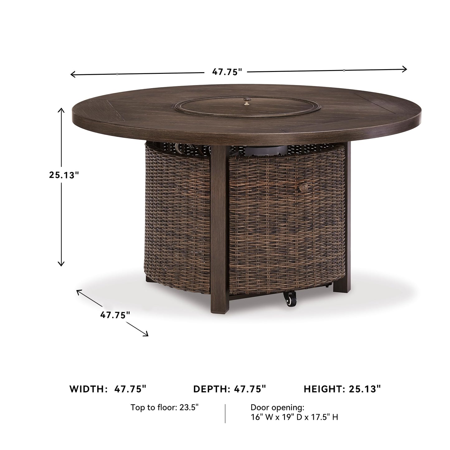 Signature Design by Ashley Paradise Trail Outdoor Round Wicker Patio Fire Pit Table, Brown