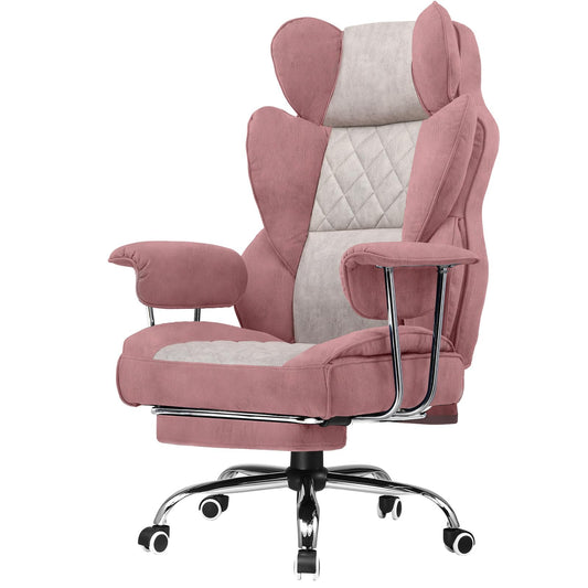 GTPLAYER Gaming Chair,Office Chair with Pocket Spring Lumbar Support, Ergonomic Comfortable Wide Office Desk Computer Chair with Outward Fixed Soft Armrests and Footrest (Fabric, Pink)