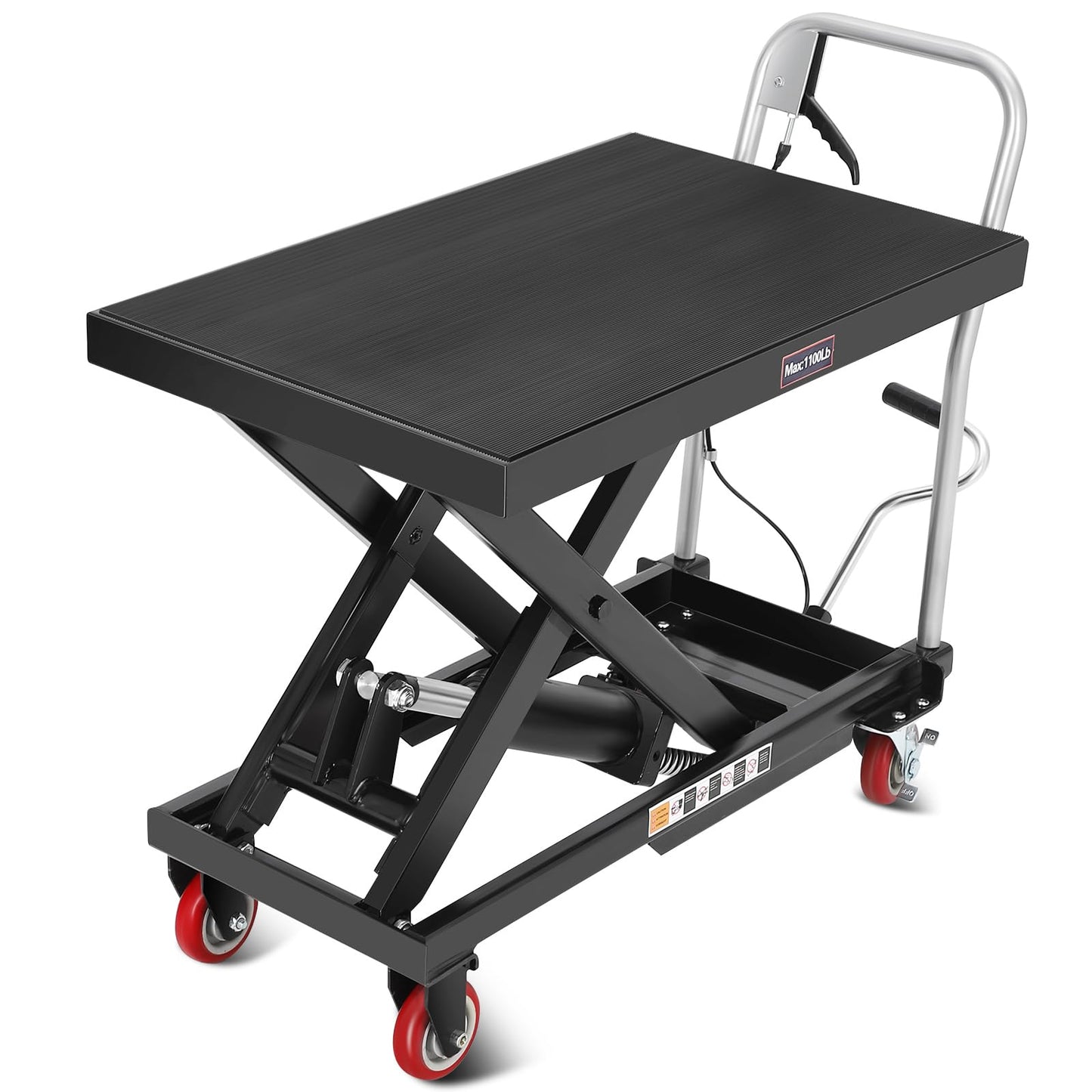 Hydraulic Lift Table Cart, 1100lbs Capacity 32" Lifting Height Hydraulic Table Cart, Single Scissor Lift Table with Non-Slip Pad for Material Handling and Transportation, Black