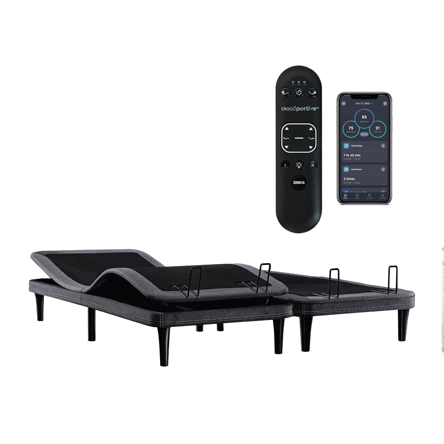 Ergomotion ErgoSportive Smart Adjustable Bed Frame - Sleep Tracking, Garmin Compatiblity, Auto-Anti Snore - Available in Twin, Queen, Split King (Split King)