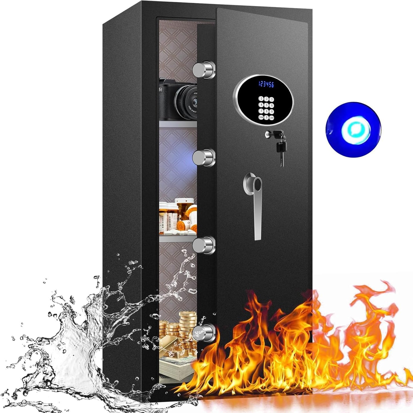 8.3 Cuft Heavy Duty Home Safe Box Fireproof Waterproof, Extra Large Fire Proof Safe for Home Documents Business Office Use, Anti-Theft Digital Safety Box with Light, Removable Shelf, Handle