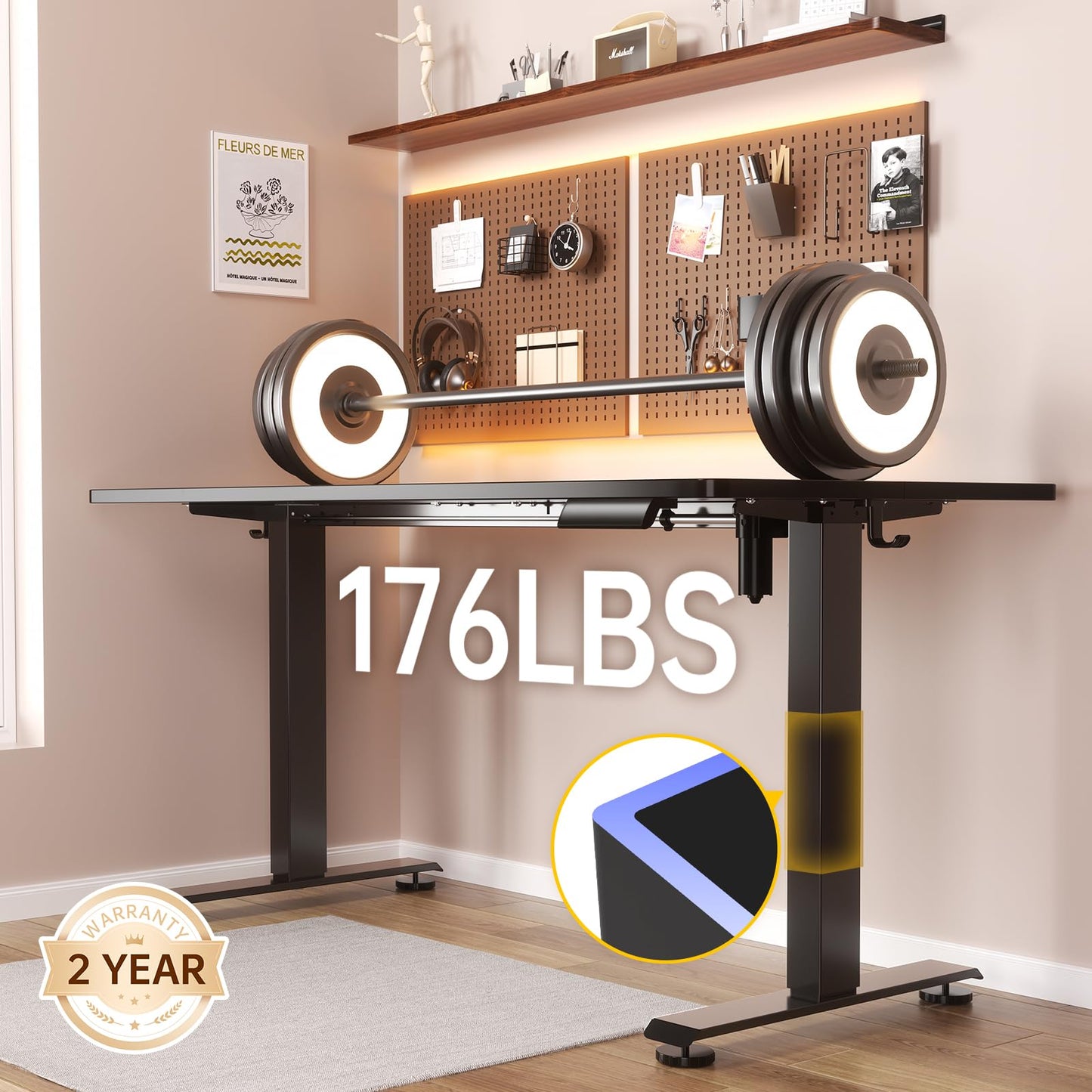 Veken 63x23.6 Inch Large Electric Standing Desk, Heights Adjustable,Sit to Stand Up, Work Home Office Computer Table for Walking Pad, Wooden Desktop Desks, Black