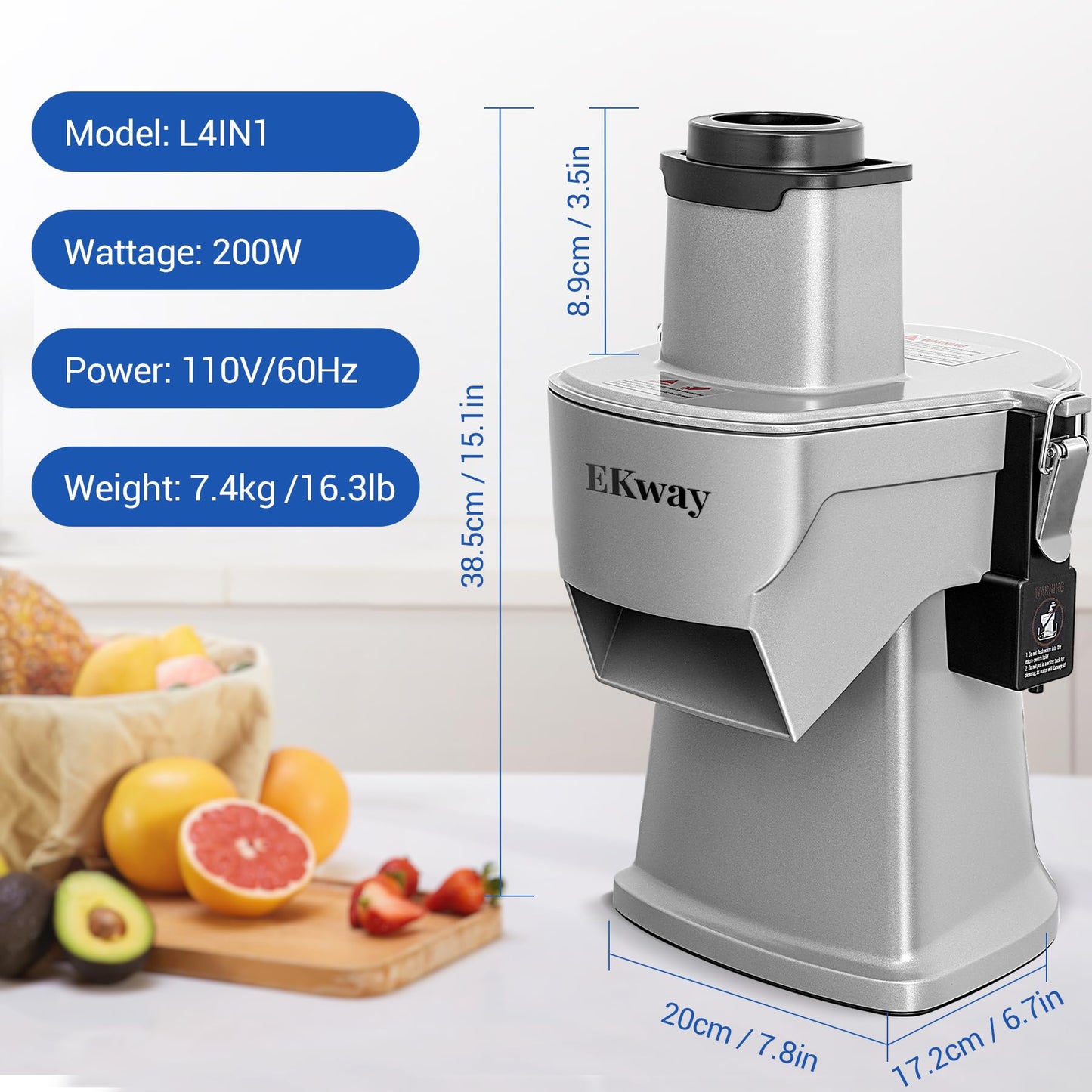 EKway Commercial Vegetable Chopper 4 in 1 Vegetable Slicer Food Processor for Slicing Shredding Dicing and Slitting, with Cut-Resistant Gloves, for Commercial and Home Use 200W 110V