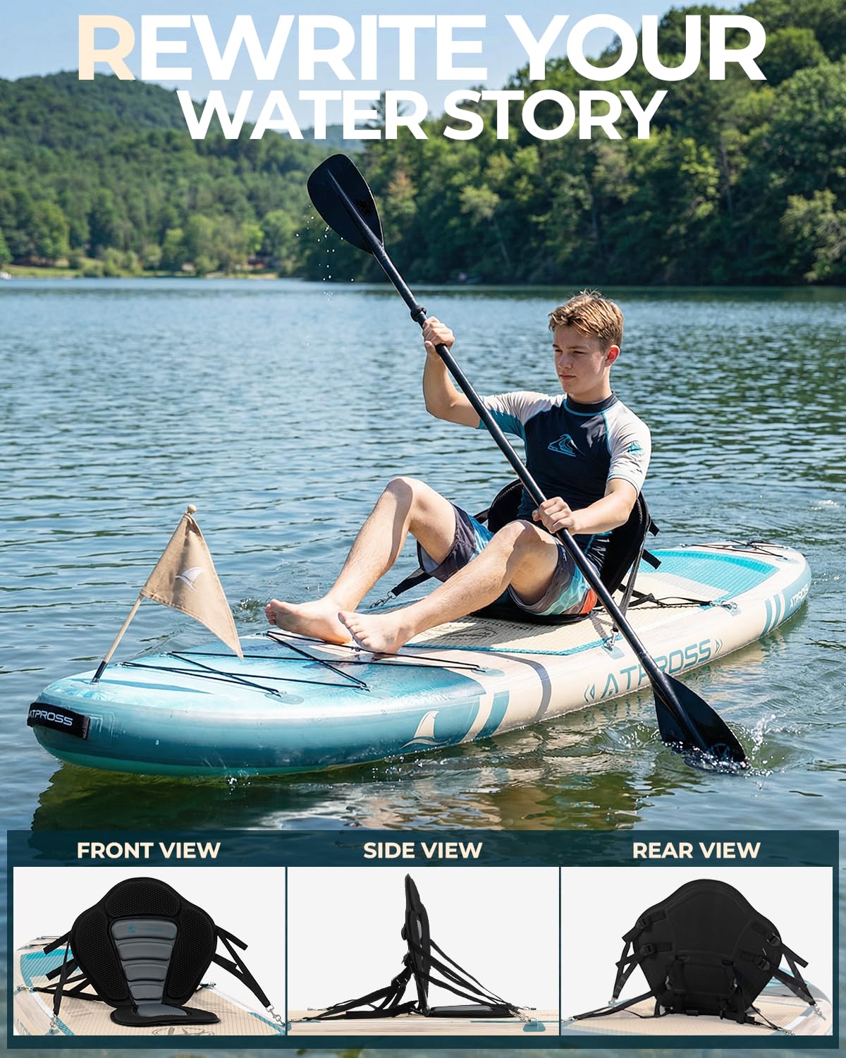 11'6"x35" Inflatable Stand Up Paddle Board 450LBS Weight Capacity Extra Wide Non-Slip Stable Deck Adult SUP with Kayak Seat, Premium Accessories Kit & Backpack – for Yoga, Fishing, Surf