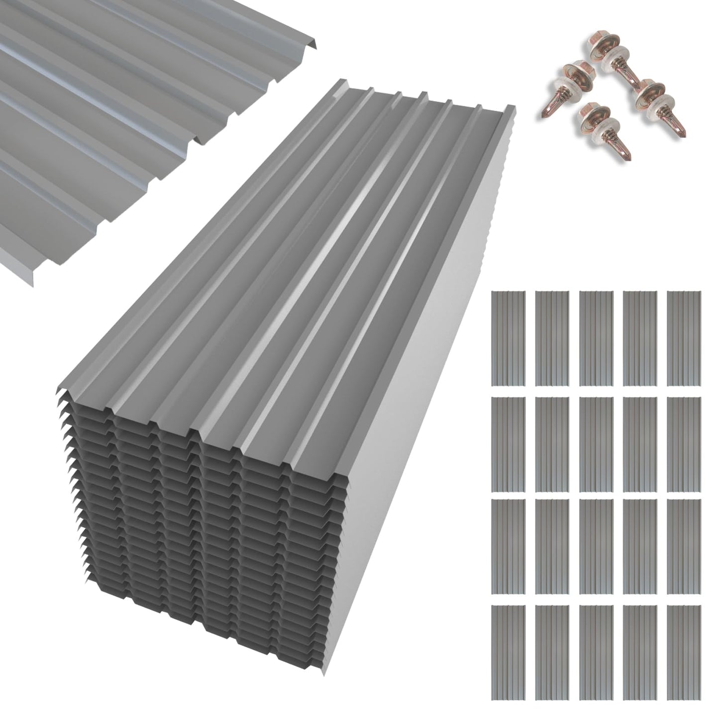 NeatiEase 20 Pcs Metal Roofing Panels, 5.1 Feet Corrugated Galvanized Roofing Panels Metal Siding Panels with Steel Screws for Pergola, Gazebo, Shed, Outdoor Storage, Chicken Coop, Patio,Garages