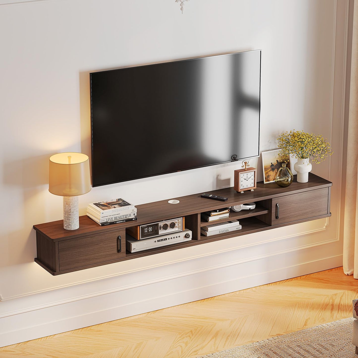 FurniNova Floating TV Stand,51'' Wall Mounted TV Console,Floating TV Shelf,Wall TV Cabinet,Floating Entertainment Shelf,Walnut