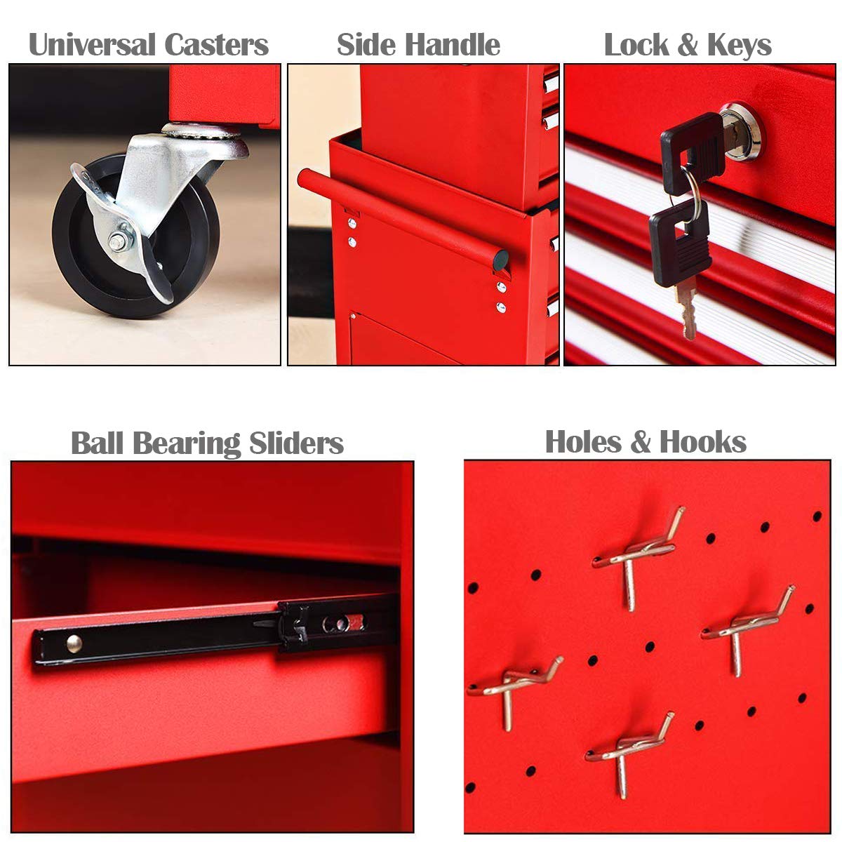 Goplus 2PCS Rolling Tool Chest, 6-Drawer Toolbox Set of 2, Removable Tool Storage Organizer Lockable Cabinet