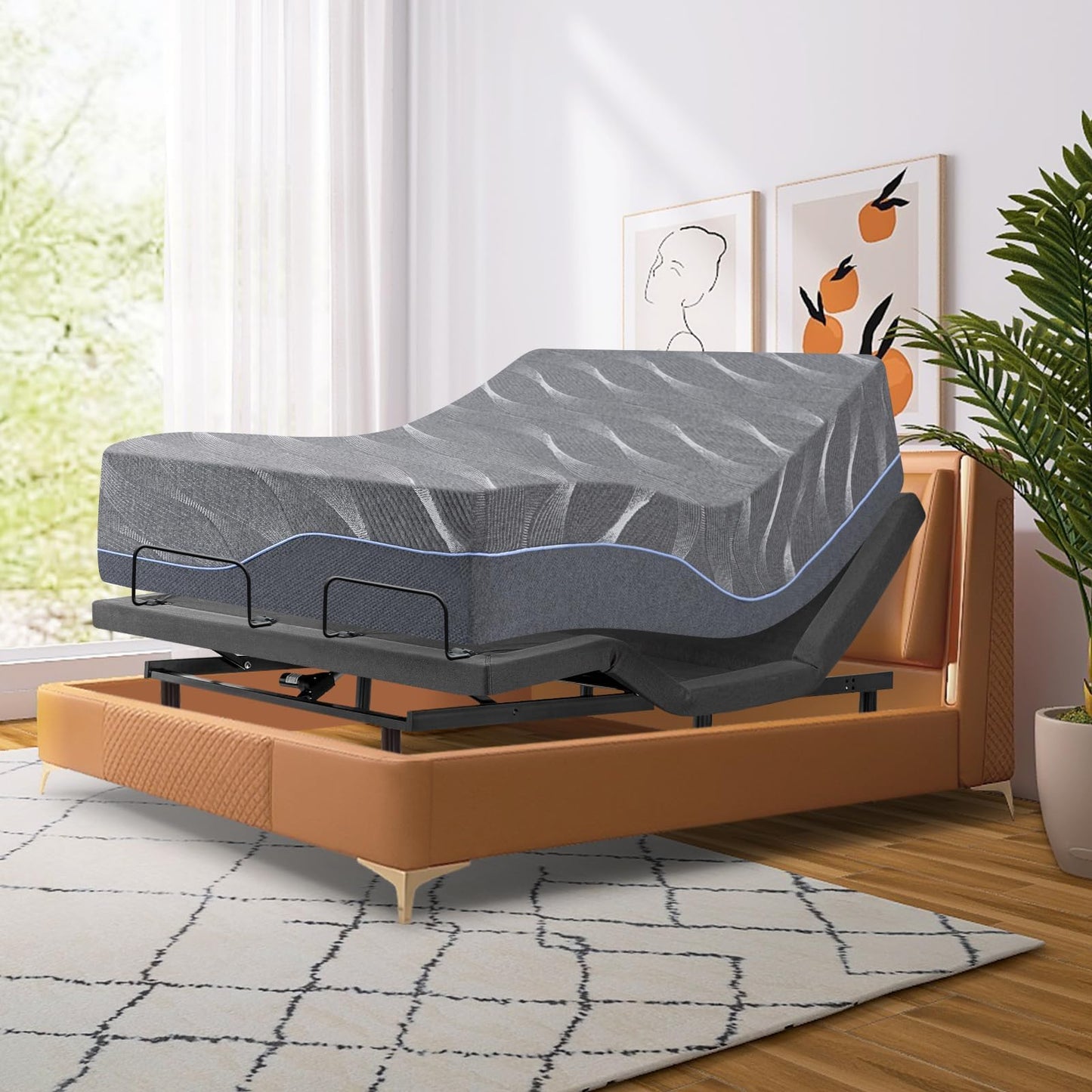 Queen Adjustable Bed Base with Mattress, 14 Inch Grey Gel Memory Foam Medium-Firm Mattress in Box, Updated Adjustable Bed Frame with Thickened Foam Frame, Massage, Wireless Remote Smart Adjustable Bed