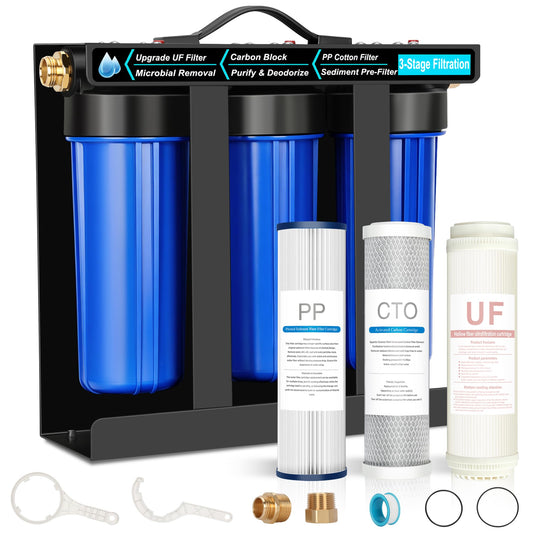 Water Filter System for RVs and Campers, 5-Stage Water Filtration, 0.01 Micron Filters Out Sediments, Chlorine, Heavy Metals, Odors for Boats, Travel Trailers, 1" Inlet/Outlet