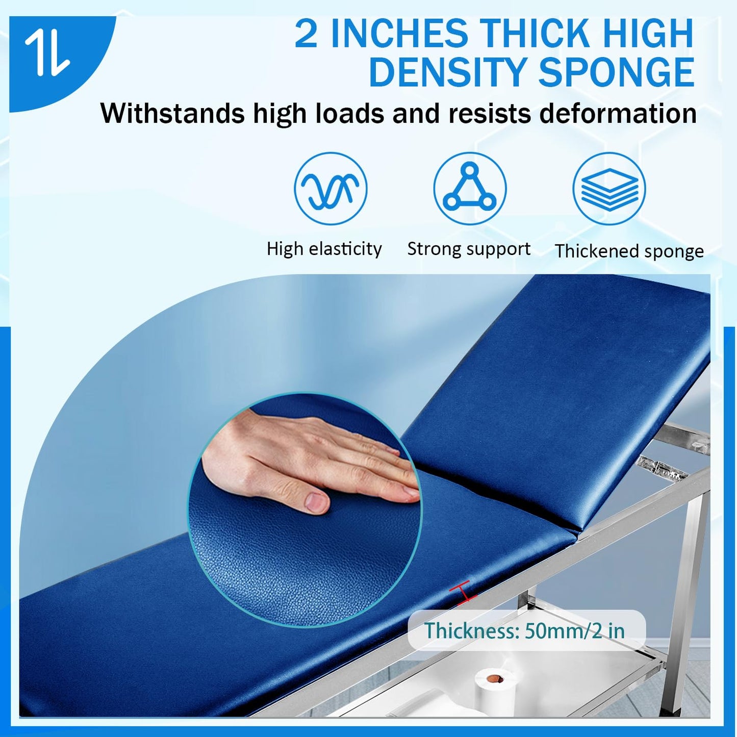 Adjustable Patient Treatment Table，Doctor Bed with Folding Legs is stable and durable，Folding Medical Exam Table holds 500 lbs，for Clinical examination table、Massage Table、Spa Beds、Beauty (blue)