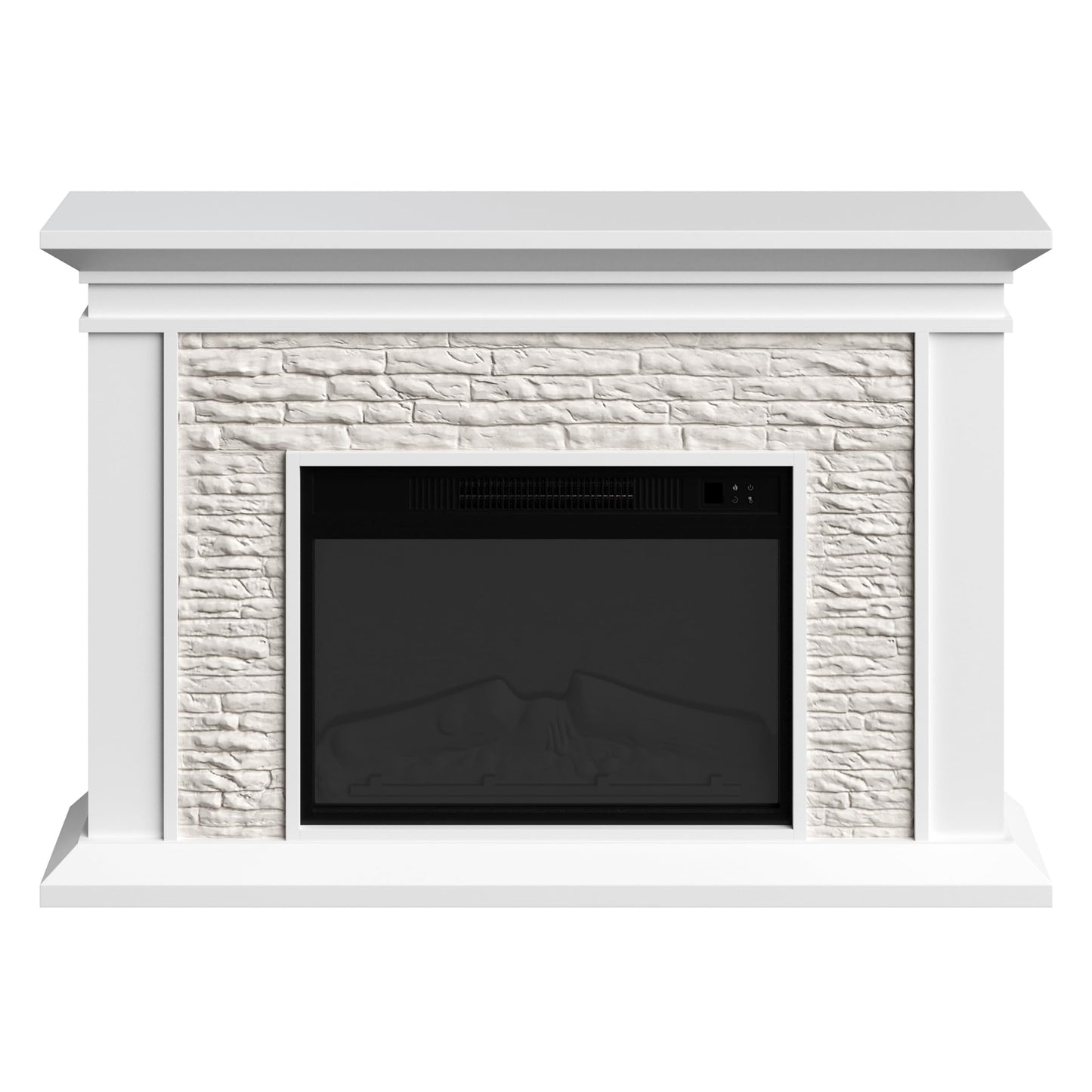 Electric Fireplace with Mantel - Freestanding Heater with Remote Control, Light-Adjustable LED Flames, and Faux Logs and Stones by Northwest (White)