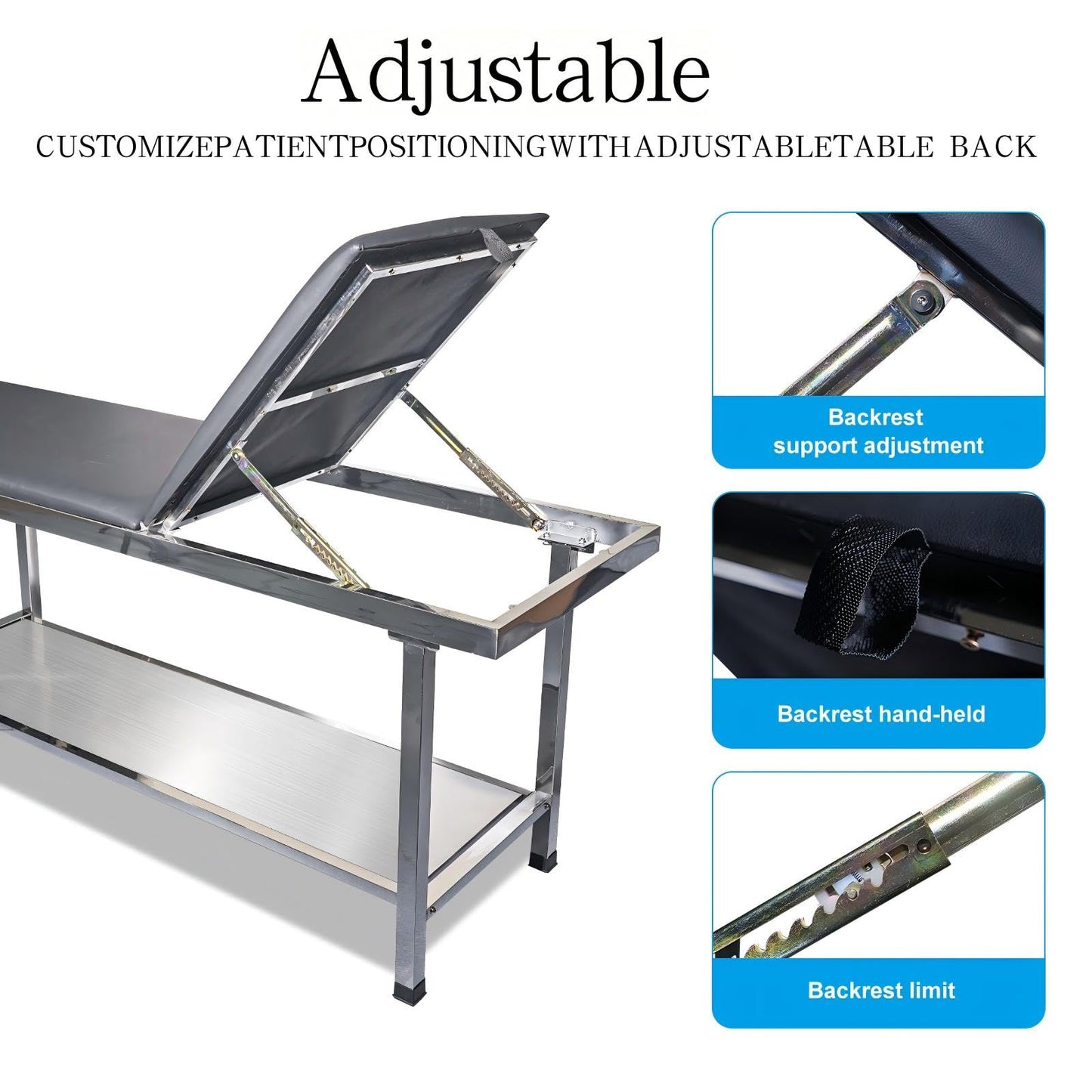 YEVP Adjustable Exam Table for Physical Therapy | Medical Patient Examination Bed with Paper Roll Dispenser, Shelf & Stainless Steel Frame | Holds Up to 500 Lbs