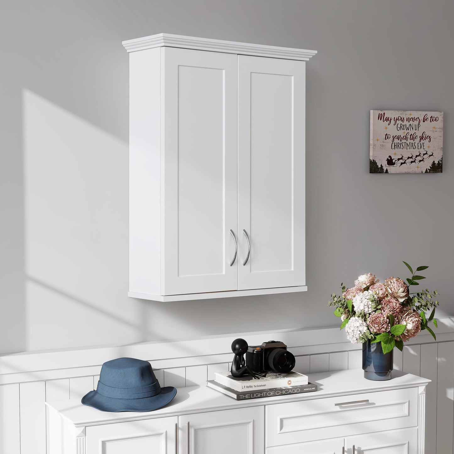 VANIRROR Medicine Cabinet -Bathroom Cabinet Wall Mount with DIY Lighting Unique Top and Dual-Tone Design, Over the Toilet Saver Storage Cabinets