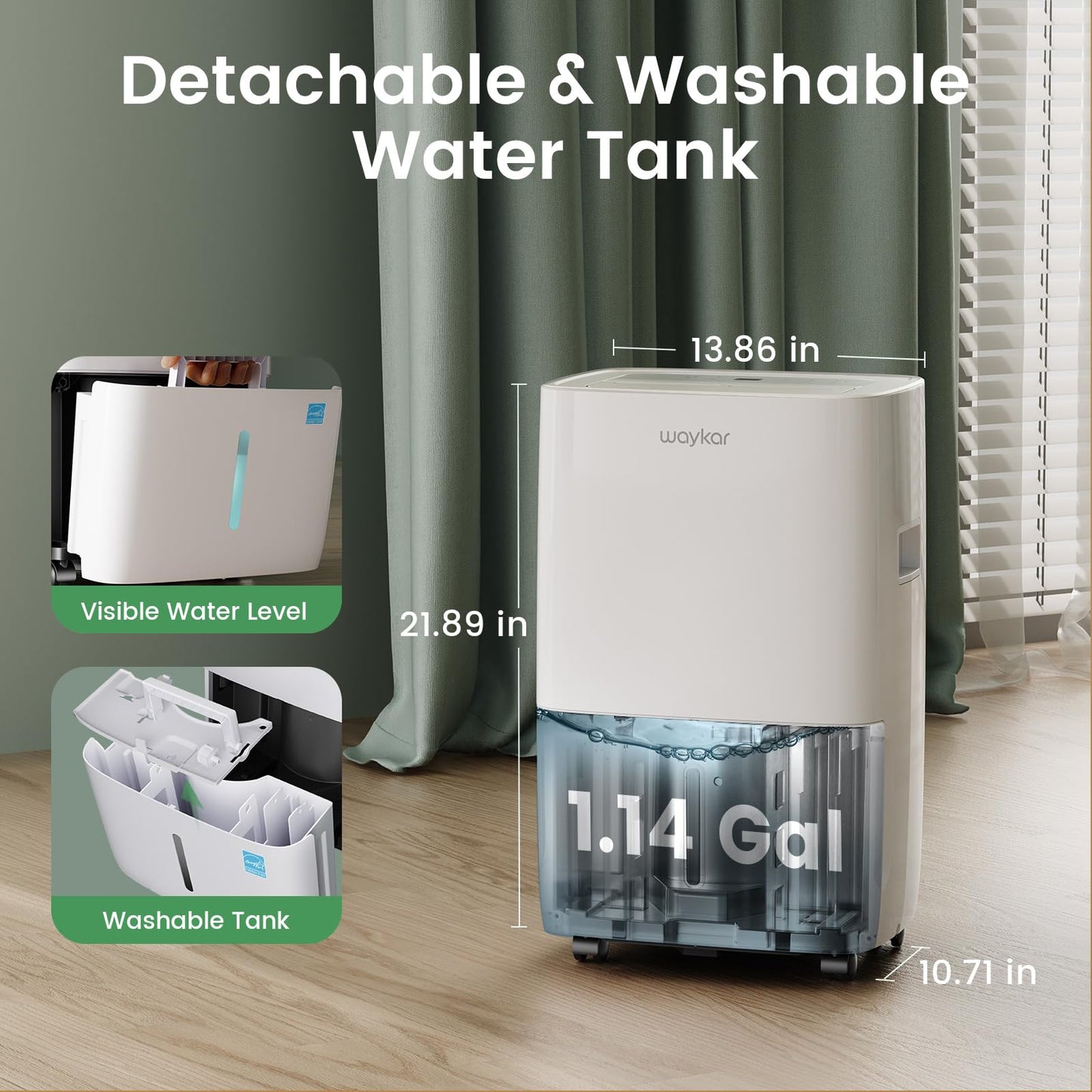 Waykar 80 Pints Energy Star Dehumidifier for Spaces up to 5,000 Sq. Ft at Home, in Basements and Large Rooms with Drain Hose and 1.14 Gallons Water Tank