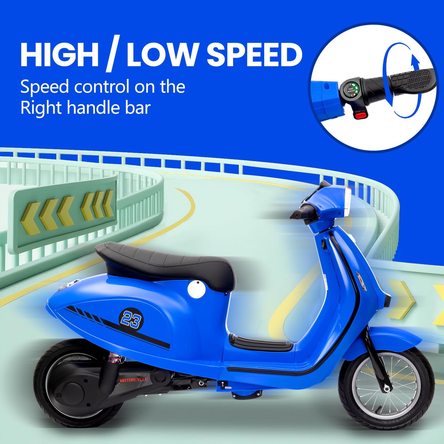 Garvee Electric Moped Scooter for Kids, 24V 350W Kids Ride on Motorcycle, Max Up to 14MPH