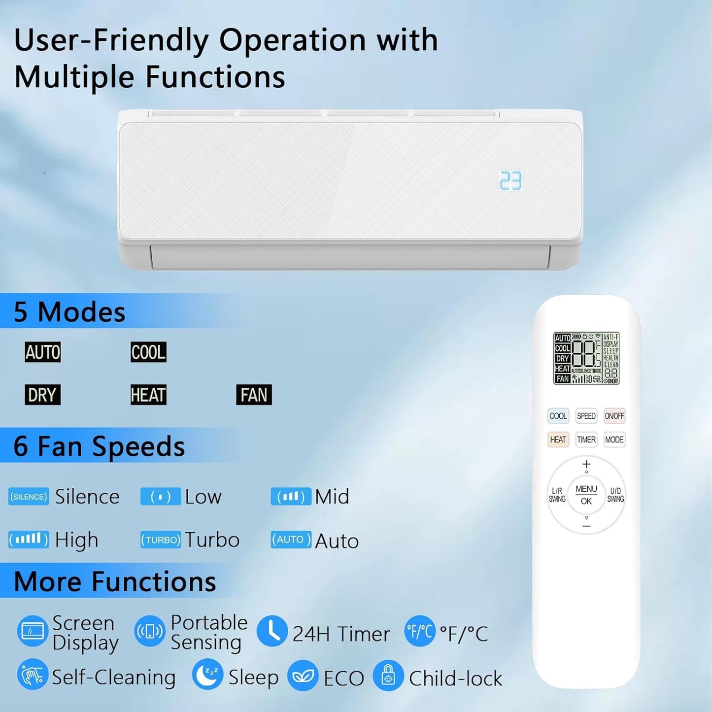 12000 BTU Mini Split Air Conditioner, 22 SEER2 Energy-Efficient Ductless Inverter Heat Pump, Cools Up to 750 Sq.Ft, Ultra-Quiet, WiFi & Alexa Smart Control, Installation Kit, 115V,White