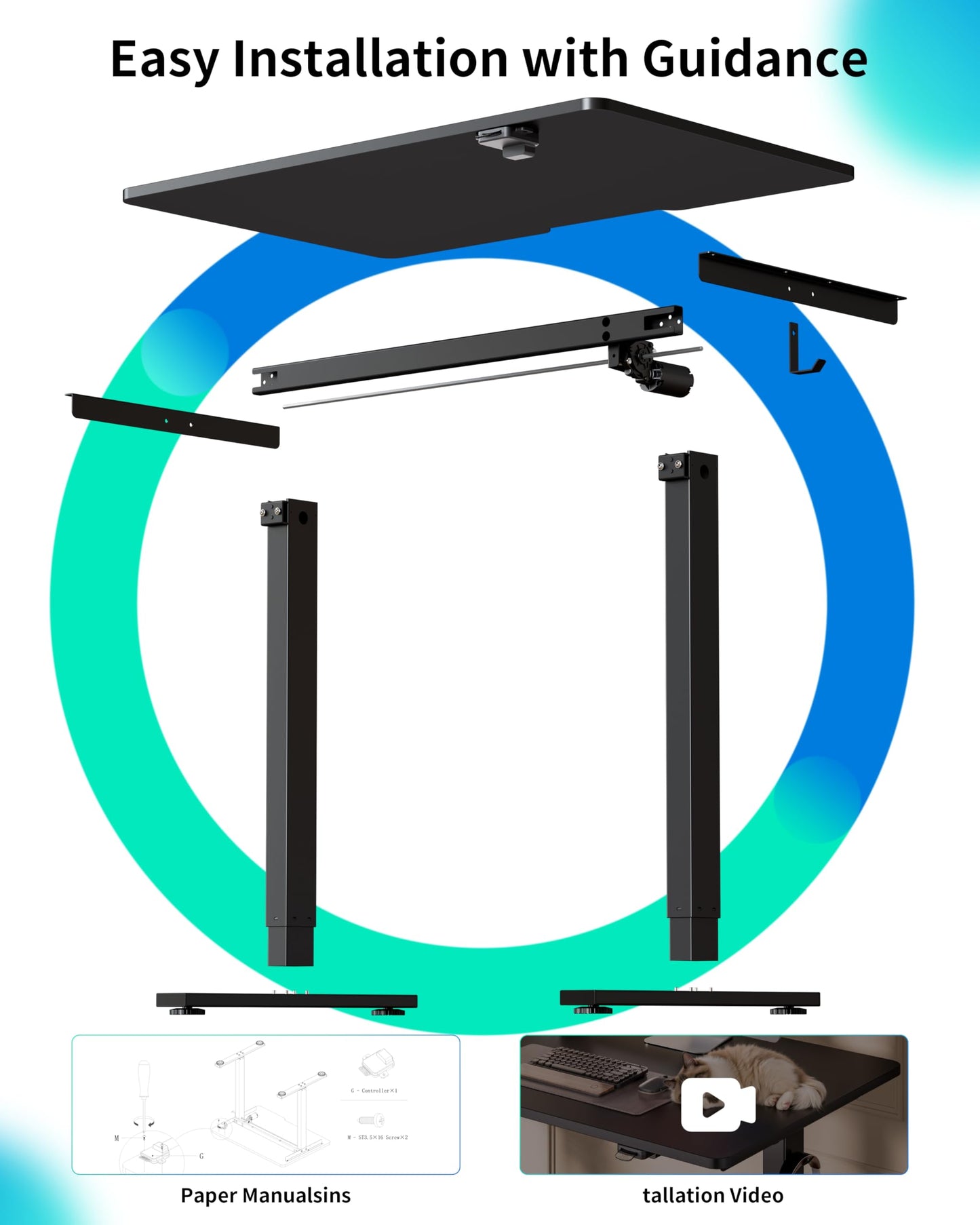 BIZUM 39.4" Small Electric Standing Desk Height Adjustable, Whole Piece Stand Up Computer Desk Work Study Writing Gaming Desks for Home Office Black