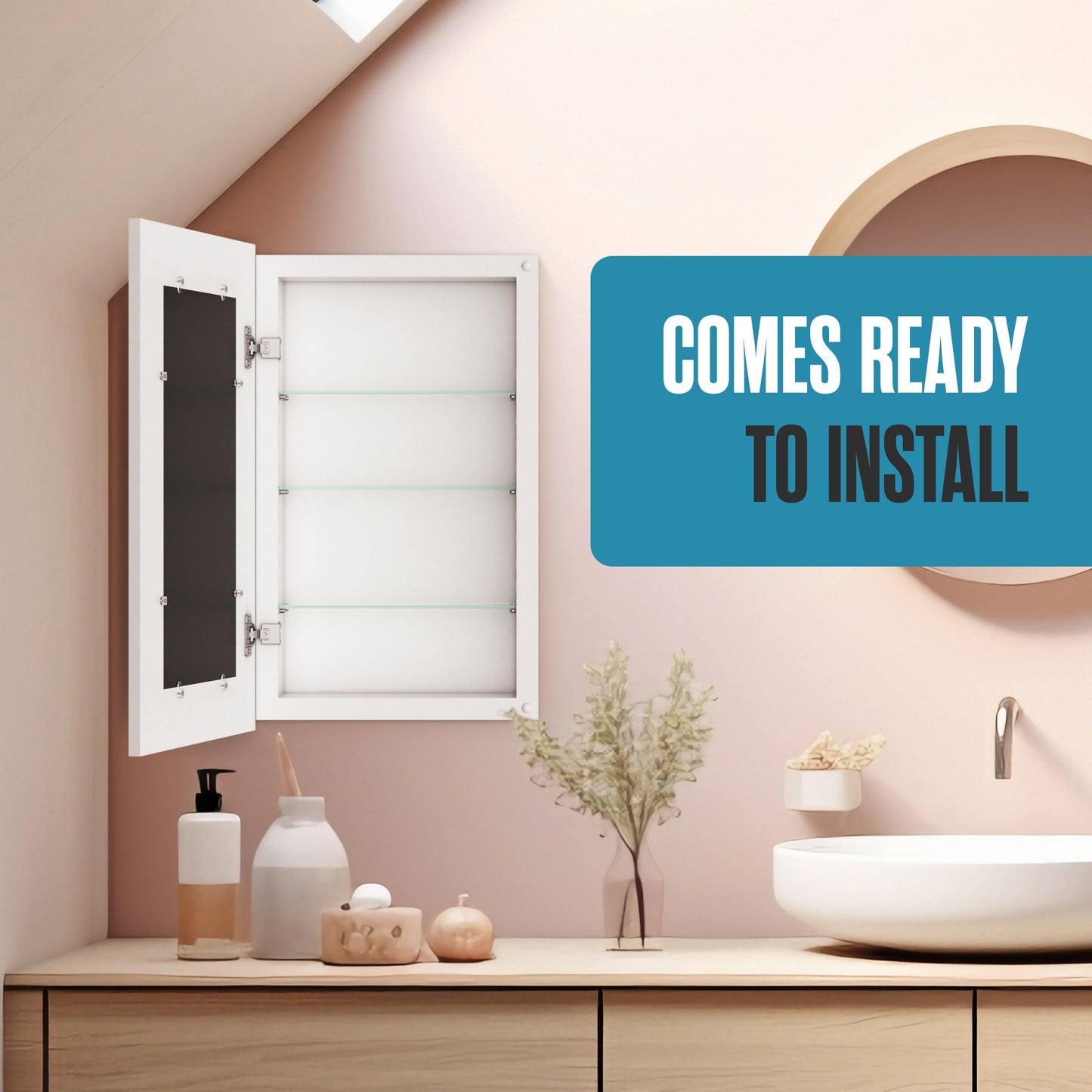 Houseables Medicine Cabinet No Mirror, Recessed Medicine Cabinet, Hidden In Wall Niche, Without Mirror, Picture Frame, Concealed, Built In, Between Stud Shelf Insert, For Bathroom Storage 14x24, 17x27