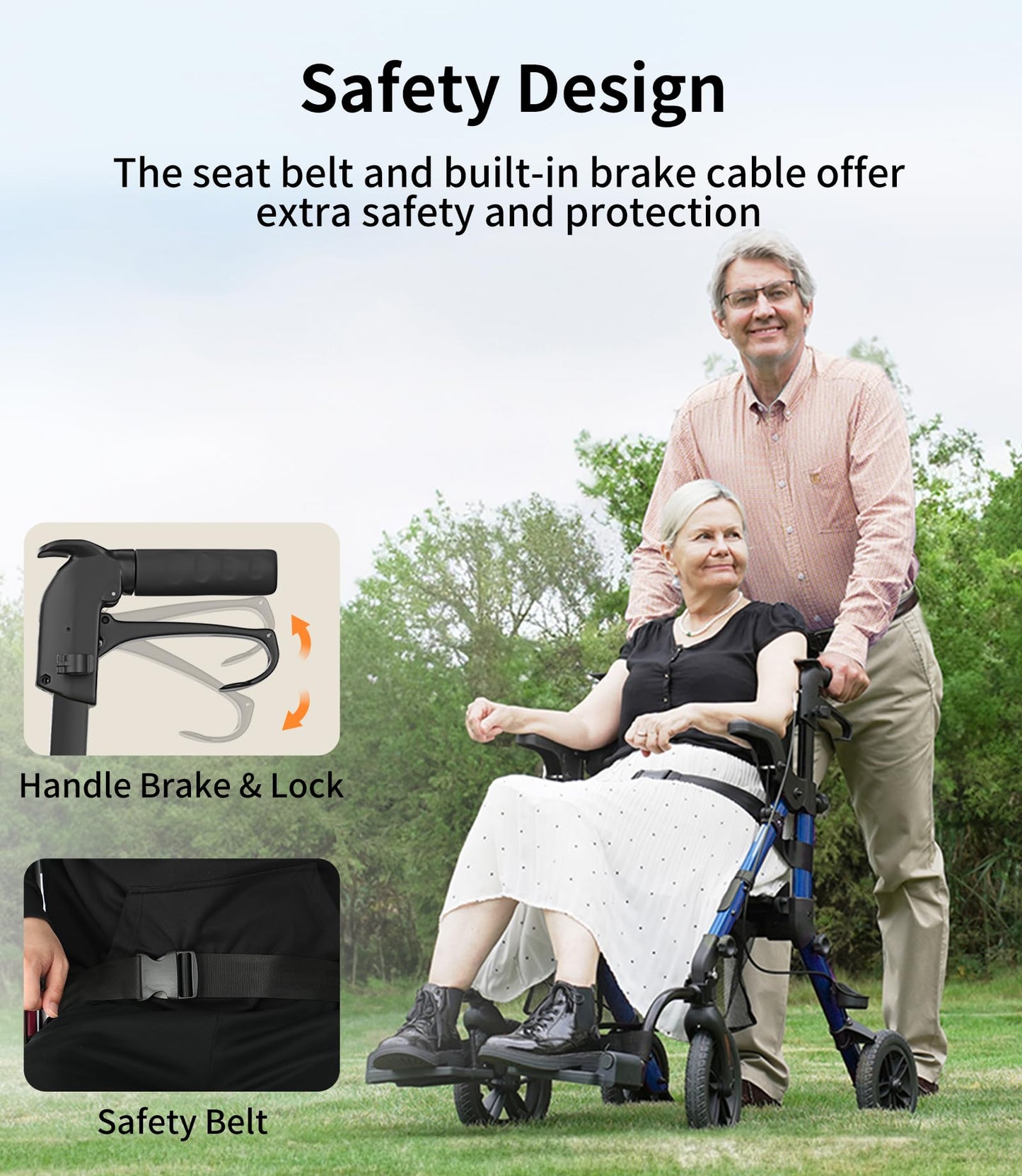 VOCIC Transport-Wheelchair-Lightweight-Foldable, Walker Wheelchair Combo, Rollator-Walkers-for-Seniors-with-Seat, 2 in 1 Rolling Walker, 300lb Adults 4 Wheel Transport Chair w/Brakes & Pouch
