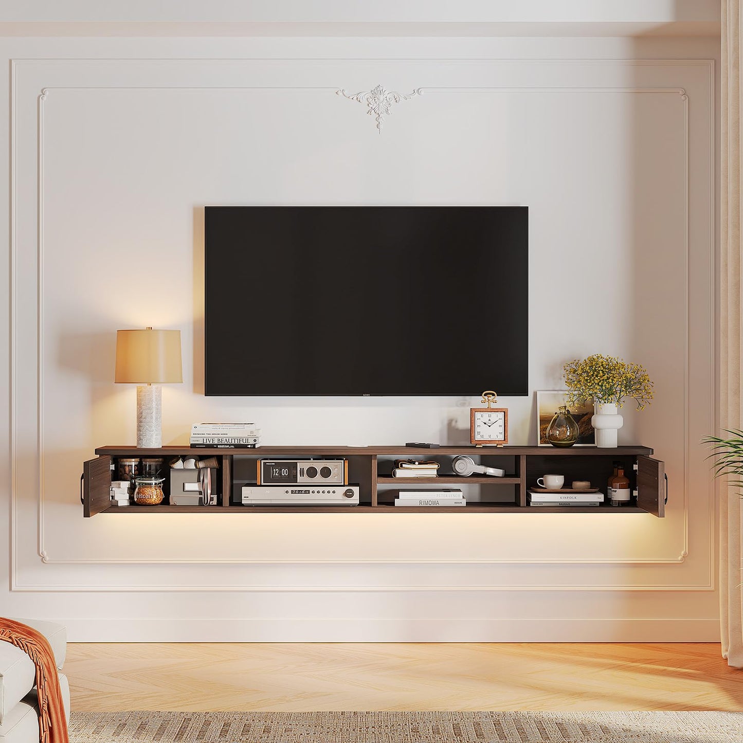 FurniNova Floating TV Stand,51'' Wall Mounted TV Console,Floating TV Shelf,Wall TV Cabinet,Floating Entertainment Shelf,Walnut
