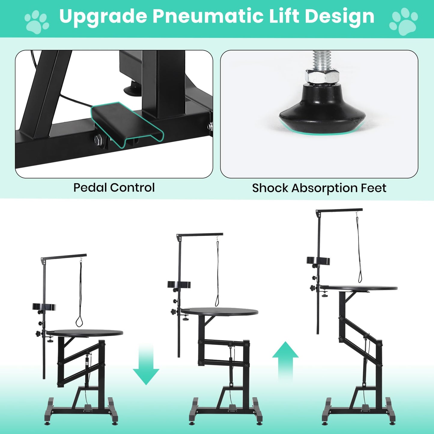 Garvee 24'' Hydraulic Lift Dog Grooming Table, Adjustable Cat Drying Rotating Desktop - Foldable, Adjustable Arm, Portable, Non-Slip Grooming Table for Large Small Dogs at Home, Capacity 250LBS