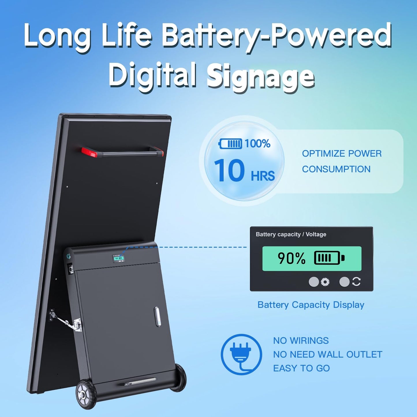 MWE 55 Inch Outdoor Digital Signage Display Monitor, Portable Battery Powered High Brightness Screen Advertising Display Kiosk, Movable Waterproof Standing Poster, Android OS