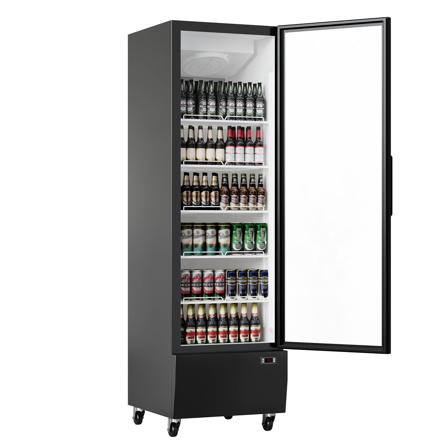 13.4 CF Commercial Refrigerator Display Refrigerator, Glass Door Upright Fridge, Cooler with Adjustable Shelves, Beverage Refrigerator for Shop, Restaurant, Store, Kitchen Appliances, Black