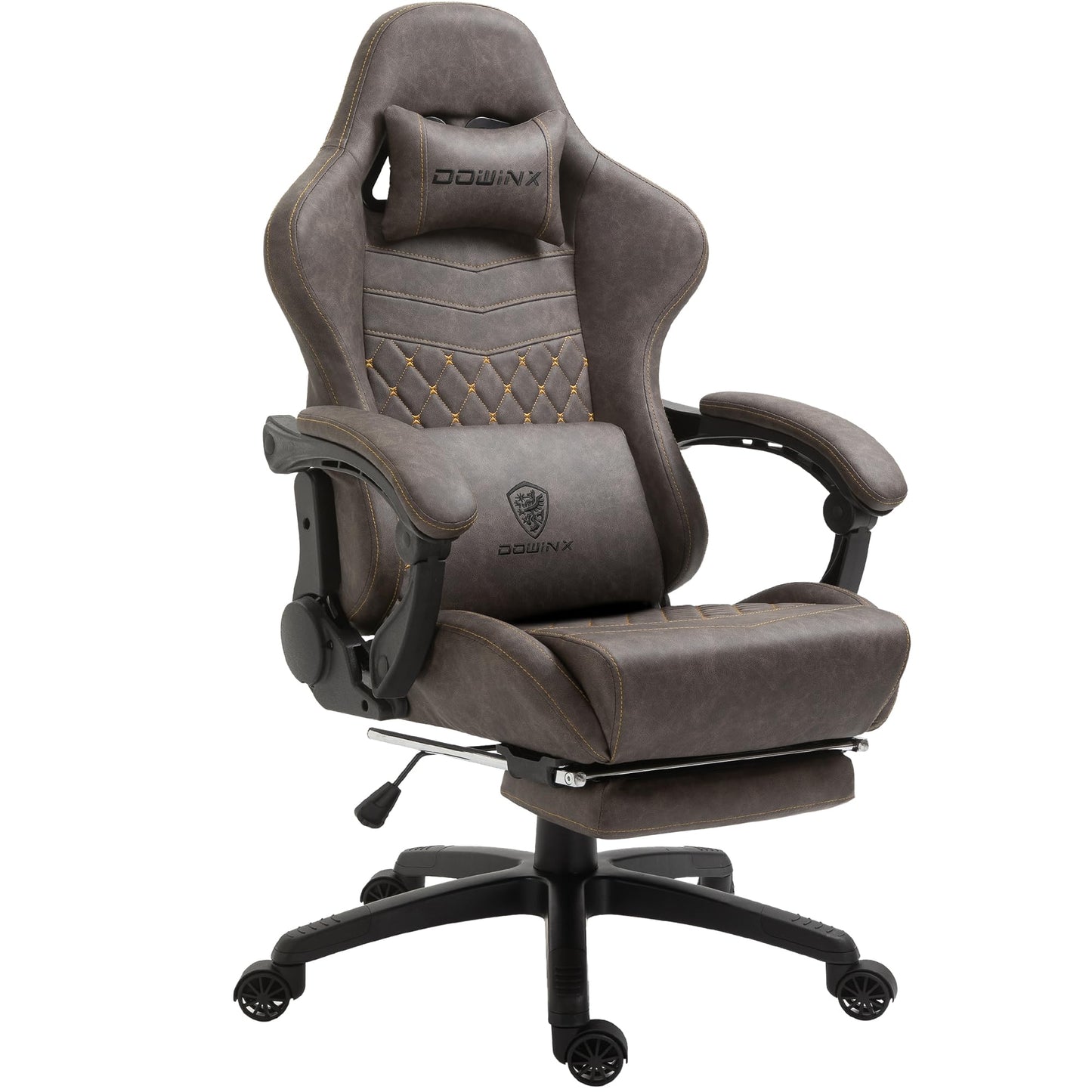 Dowinx Gaming Chair Big and Tall, Ergonomic PC Gaming Chair with Footrest & Massage, Racing Style Reclining Computer Chair for Adults, 400LBS Capacity - Heavy Duty Gamer Chair (Brown)