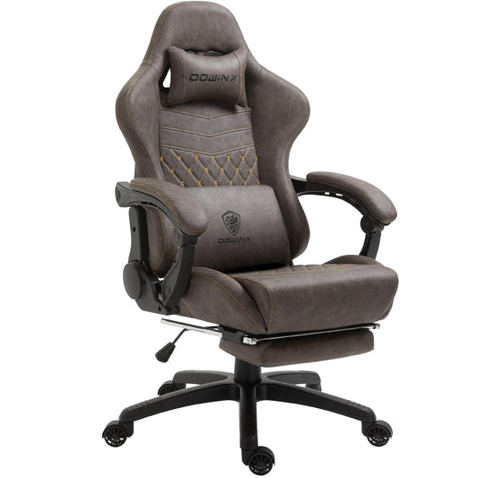 Dowinx Gaming Chair Big and Tall, Ergonomic PC Gaming Chair with Footrest & Massage, Racing Style Reclining Computer Chair for Adults, 400LBS Capacity - Heavy Duty Gamer Chair (Brown)
