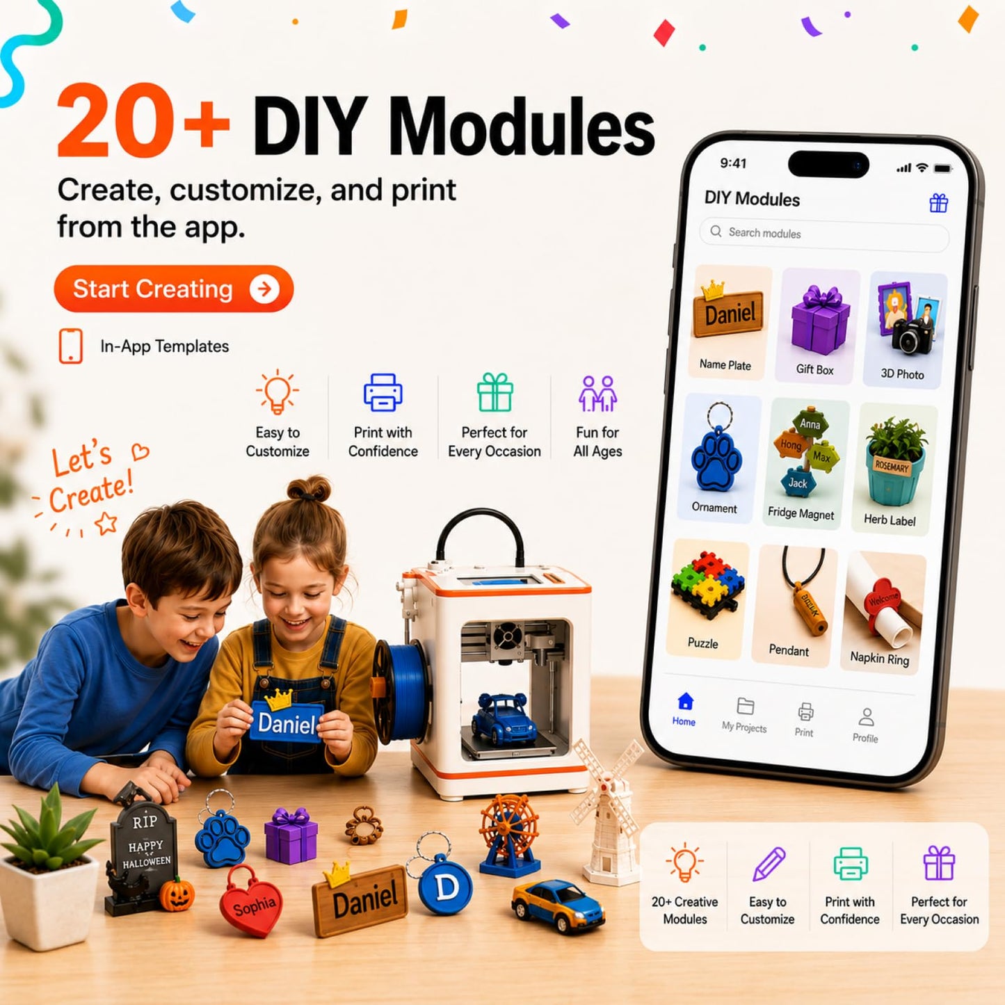 Entina Tina2C 3D Printer for Kids & Beginners, Fully Assembled Starter Mini 3D Printer, Start in 8 Mins, App & WiFi Control, Auto Leveling, 3000+ Model Library, 20+ Creative DIY Modules for STEM, Home
