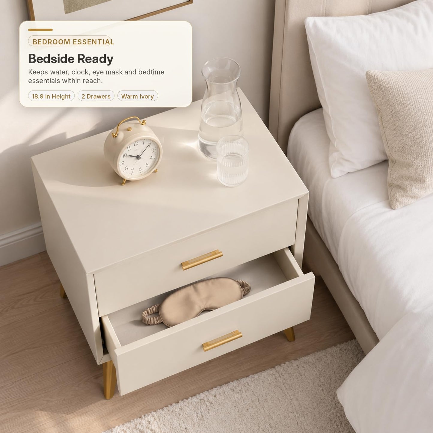 BGEDL Light Luxury Bedside Shelf Premium Wood Bedside Cabinet Microfiber Leather Outsourcing Nightstand Waterproof Bedside Table with Drawer Side Table Multifunctional Storage Cabinet for Bedroom