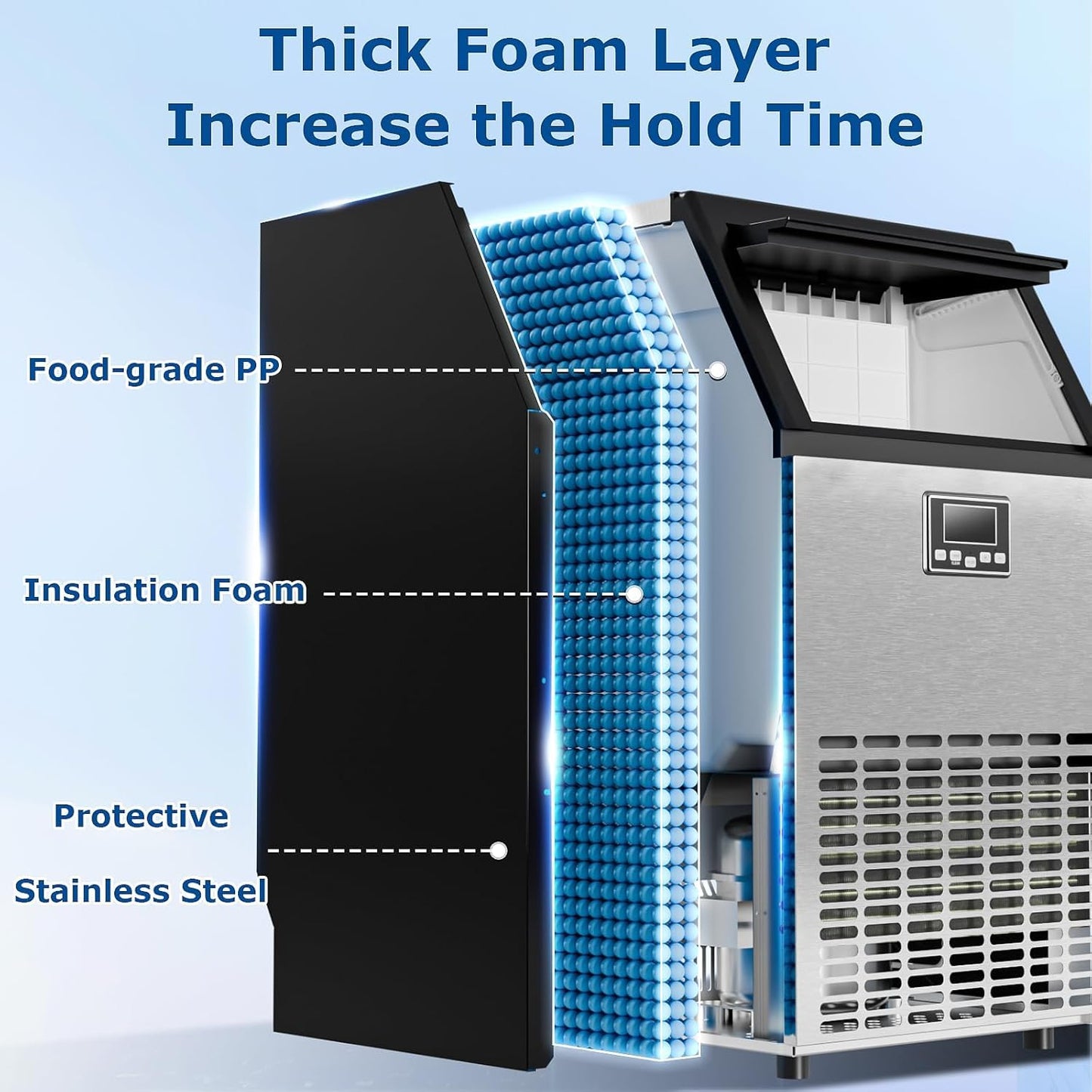 Commercial Ice Maker Machine, Ice Makers Stainless Steel Under Counter Ice Machine 120 Lbs/24H with 26.5 Pounds, 64 Ice Cubes in 12 Mins, Stainless Steel Freestanding Kitchen Ice Machines