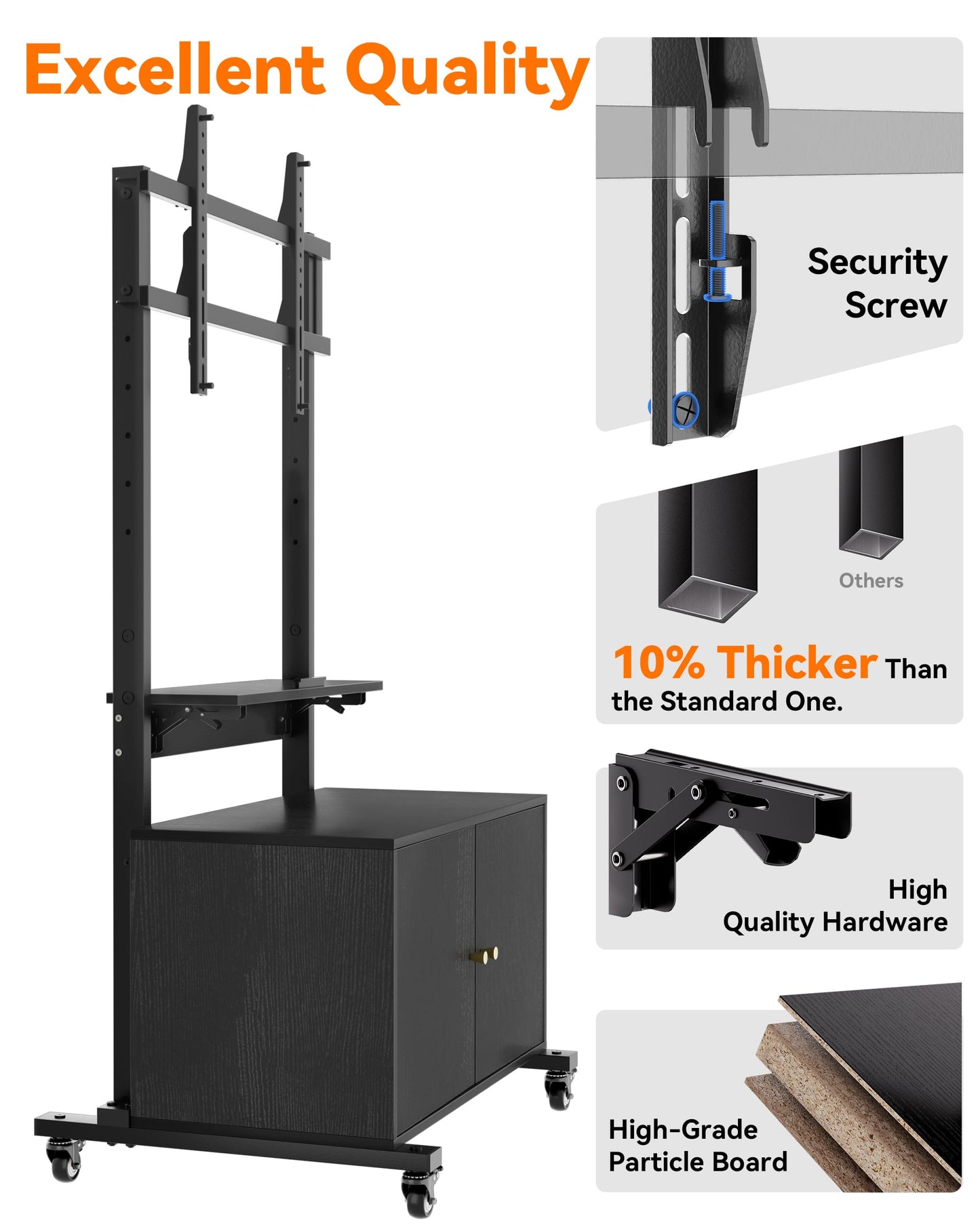 Rolling TV Stand with TV Mount,TV Floor Stand with Storage Cabinet for 32-75in Screen,Mobile TV Stand on Wheels with Foldable Table,Height Adjustable,Entertainment Center for Outdoor and Living Room