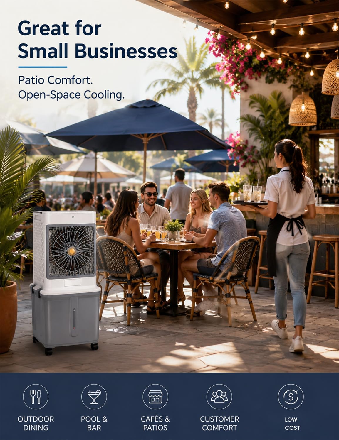 Swamp Cooler, Portable Air Conditioners Evaporative Air Cooler with 10GAL Detachable Tank, Windowless AC Unit Cooling Fan That Blow Cold Air with 120° Swing, 3 Speeds, Timer for Garage Patio Workshop