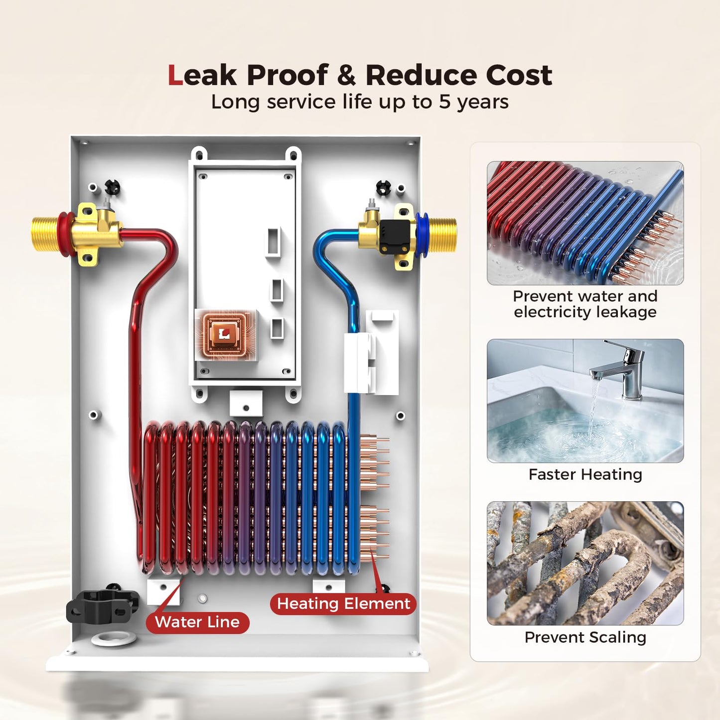 CAMPLUX Tankless Water Heater Electric 8kW 240 Volt, On Demand Instant Hot Water Heater with Self-Modulating Save Energy, Point-of-Use Side Water Connection for Easier Installation, ETL Certificated