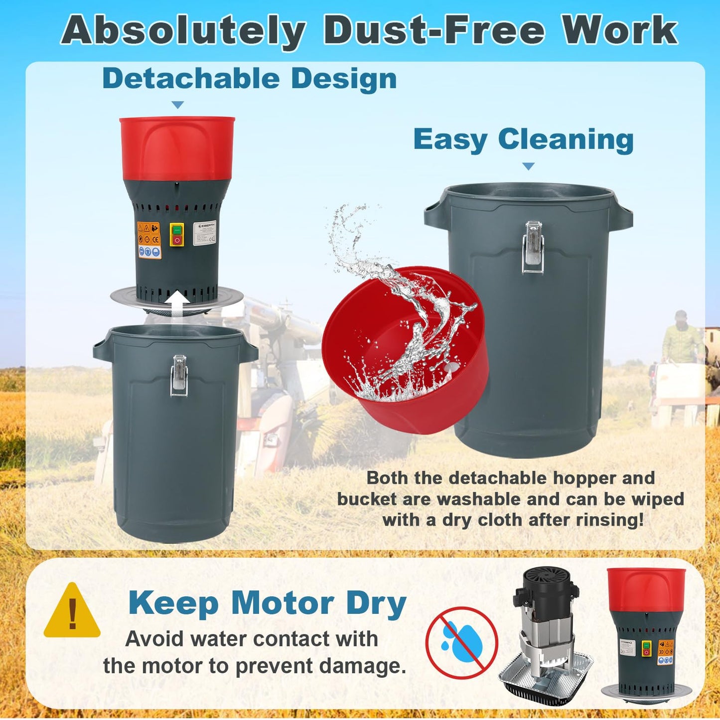 DETODDA 15.8 Gallon Electric Corn Grinder Mill for Chicken Feed, Grain Mill Grinder with 7 Screens, Heavy Duty Feed Grinder for Corn, Wheat, Rice, Soybeans, Livestock Feed, Farm & Homestead Use-Red