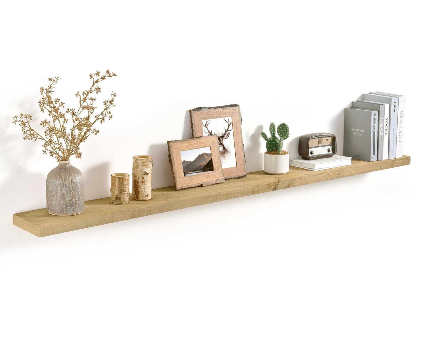 Axeman 72 Inch Rustic Wooden Floating Shelves for Wall|Solid Reclaimed Wood Wall Mounted Shelves with Invisible Brackets for Books Bathroom Kitchen Storage|8 Inch Deep|1 Pack, Natural