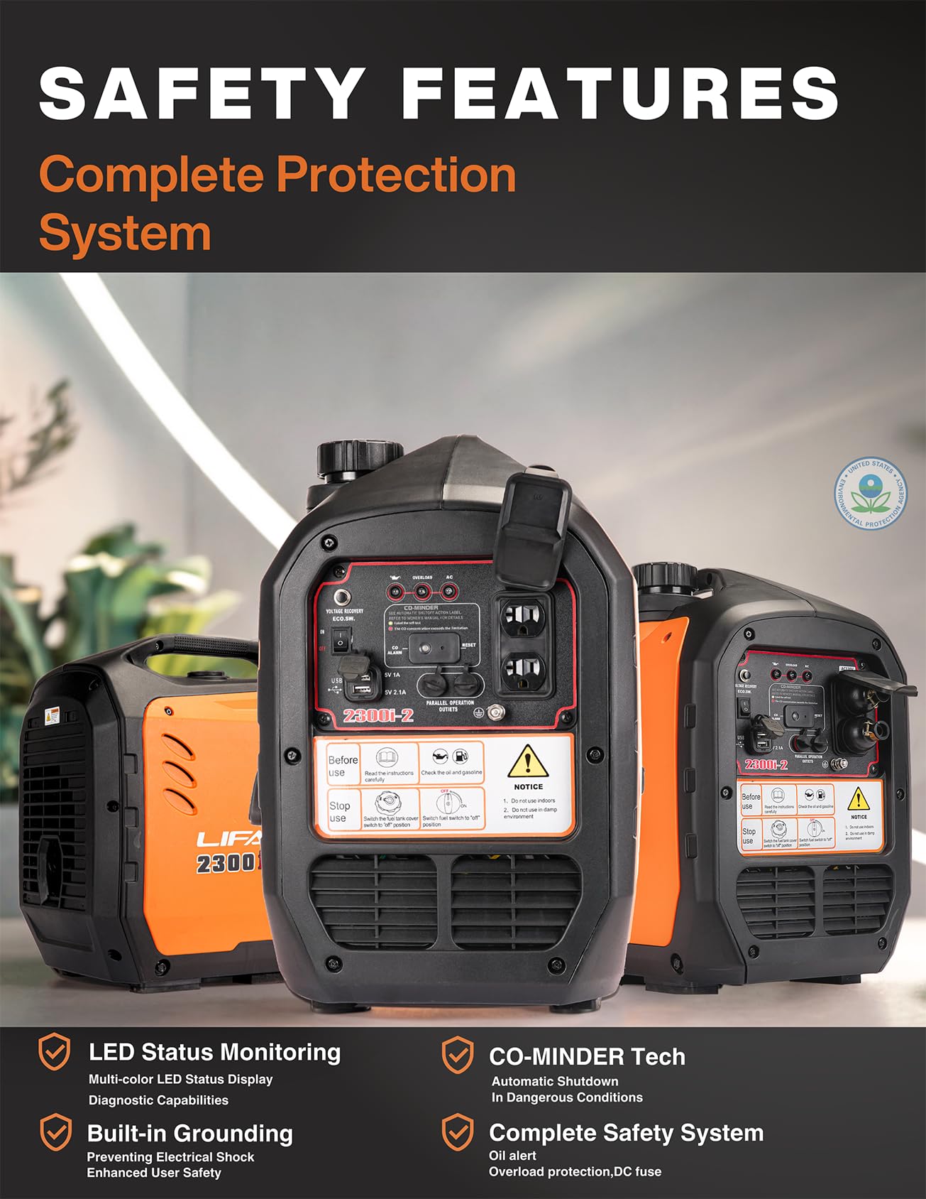 LIFAN 2300W Gasoline Inverter Generator - Portable, Quiet & Fuel-Efficient Power Solution for Home, Camping, RV & Emergency Use with Parallel Capability