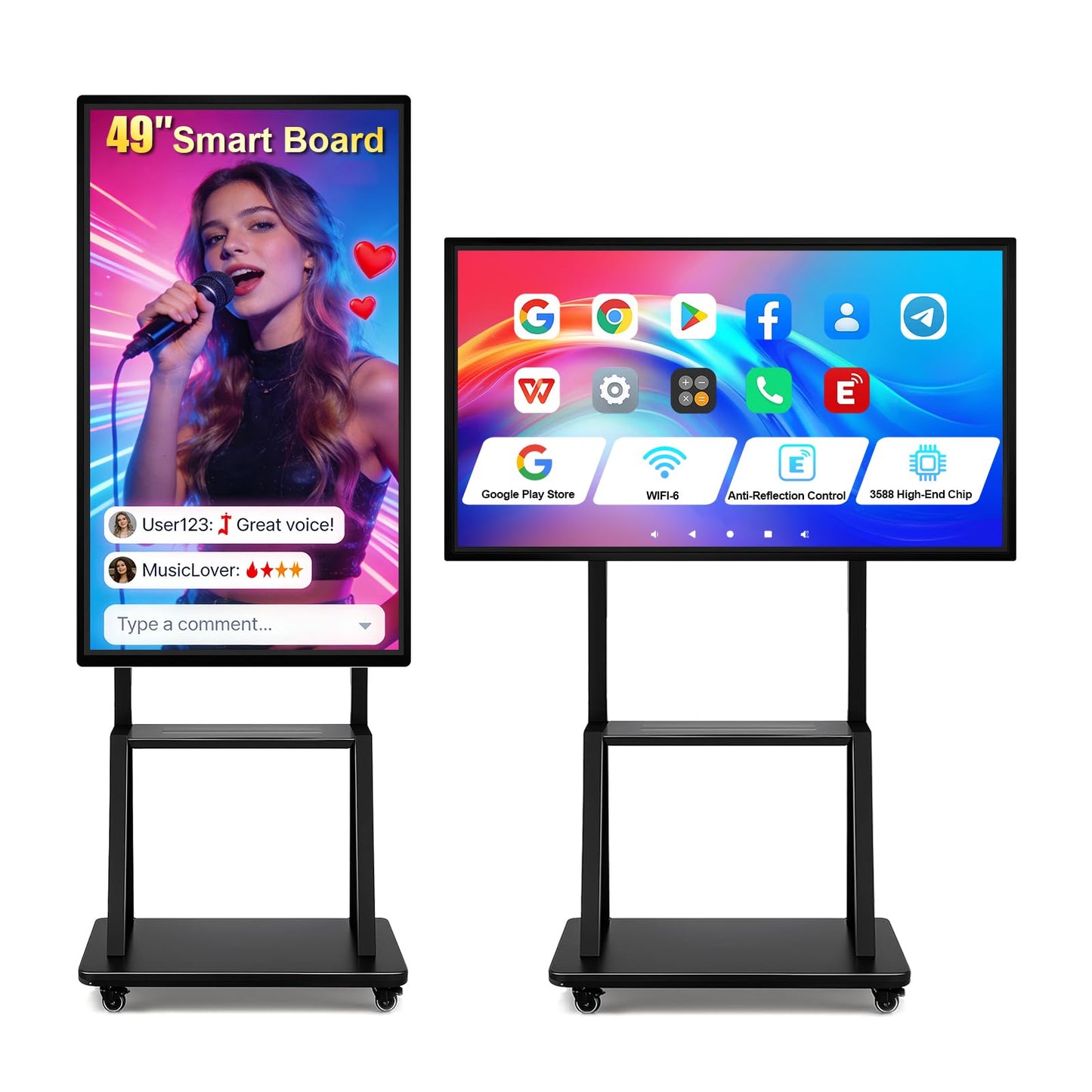 49" Smart Board, Portable Touch Screen TV, RK3588 Octa-Core Whiteboard, Android iOS 12, 10-Point IR Touchscreen, Two-Way Control, Reverse Live Streaming for Classroom Office Home (Wall Mount Include)